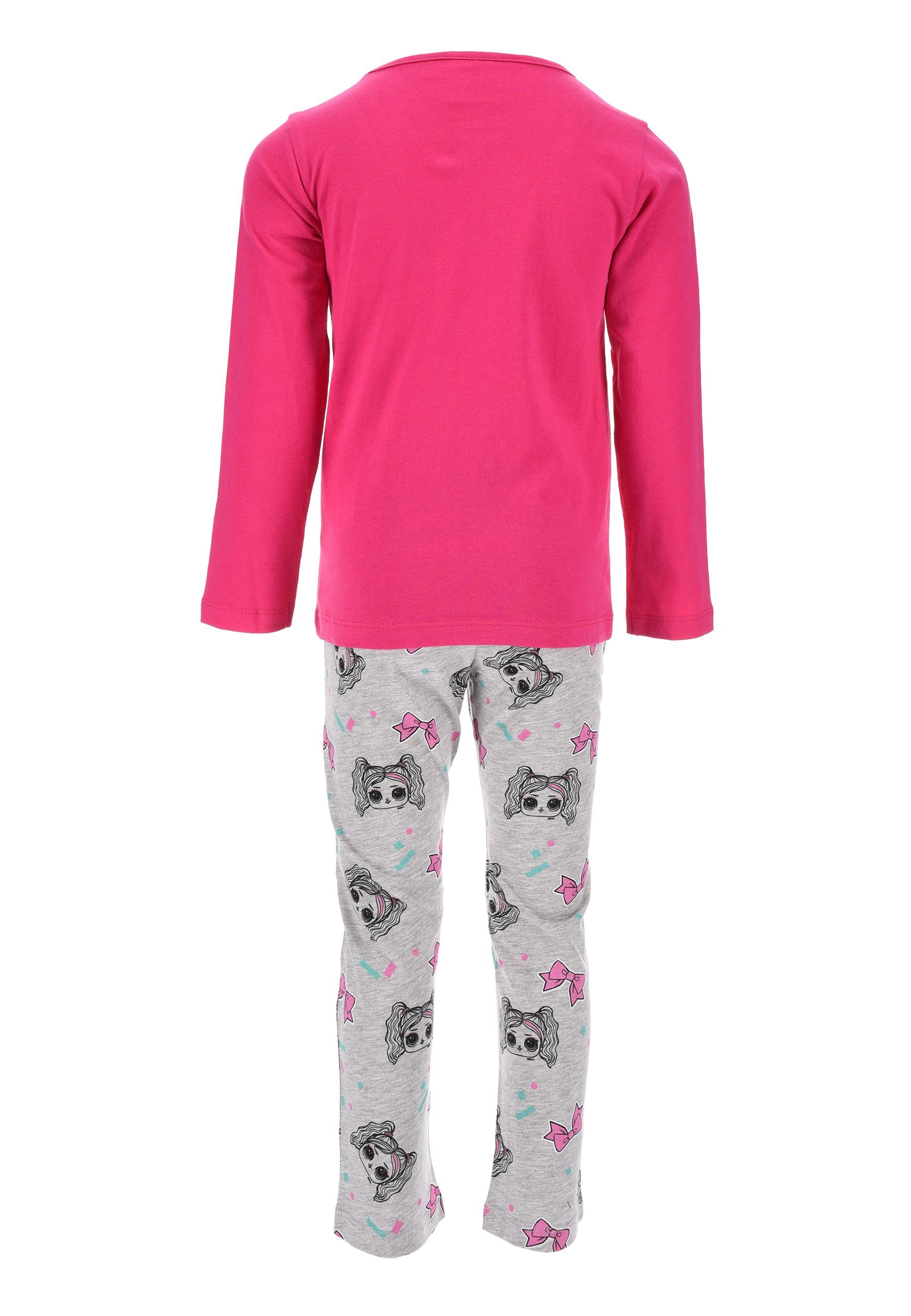 Schlaf-Hose Mädchen Langarm tlg) Shirt Pyjama Schlafanzug Kinder (2 Kinder Schlafanzug + SURPRISE! L.O.L. Pink