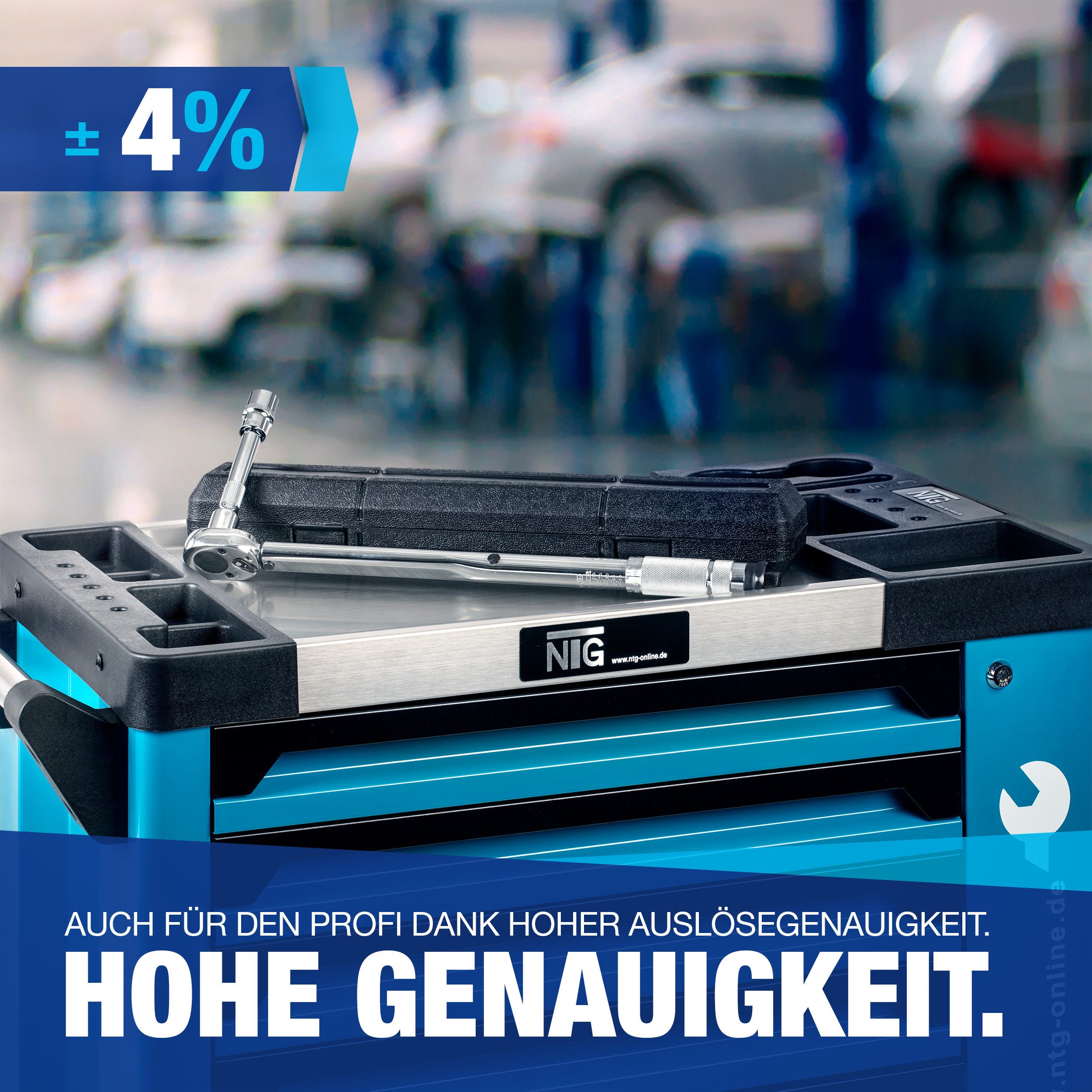 NTG Nutzfahrzeug Technik GmbH Drehmomentschlüssel 1/2 Zoll 40-210 Nm + Verlängerung inkl. Koffer + 17 19 21 mm Nüsse