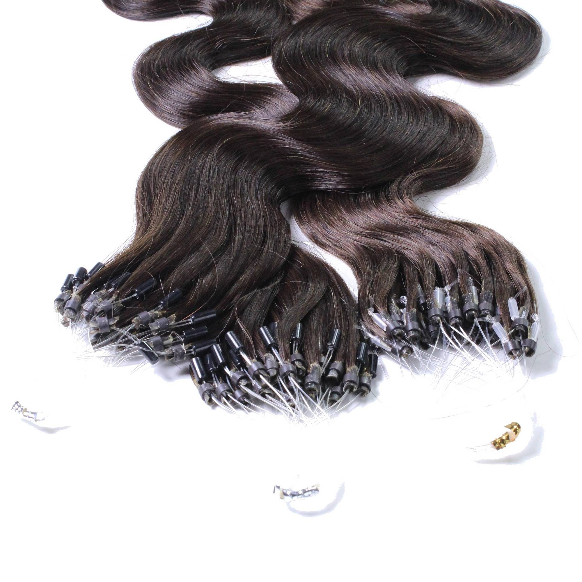 hair2heart Echthaar-Extension Microring Loops - gewellt #5/0 Hellbraun 0.5g 40cm