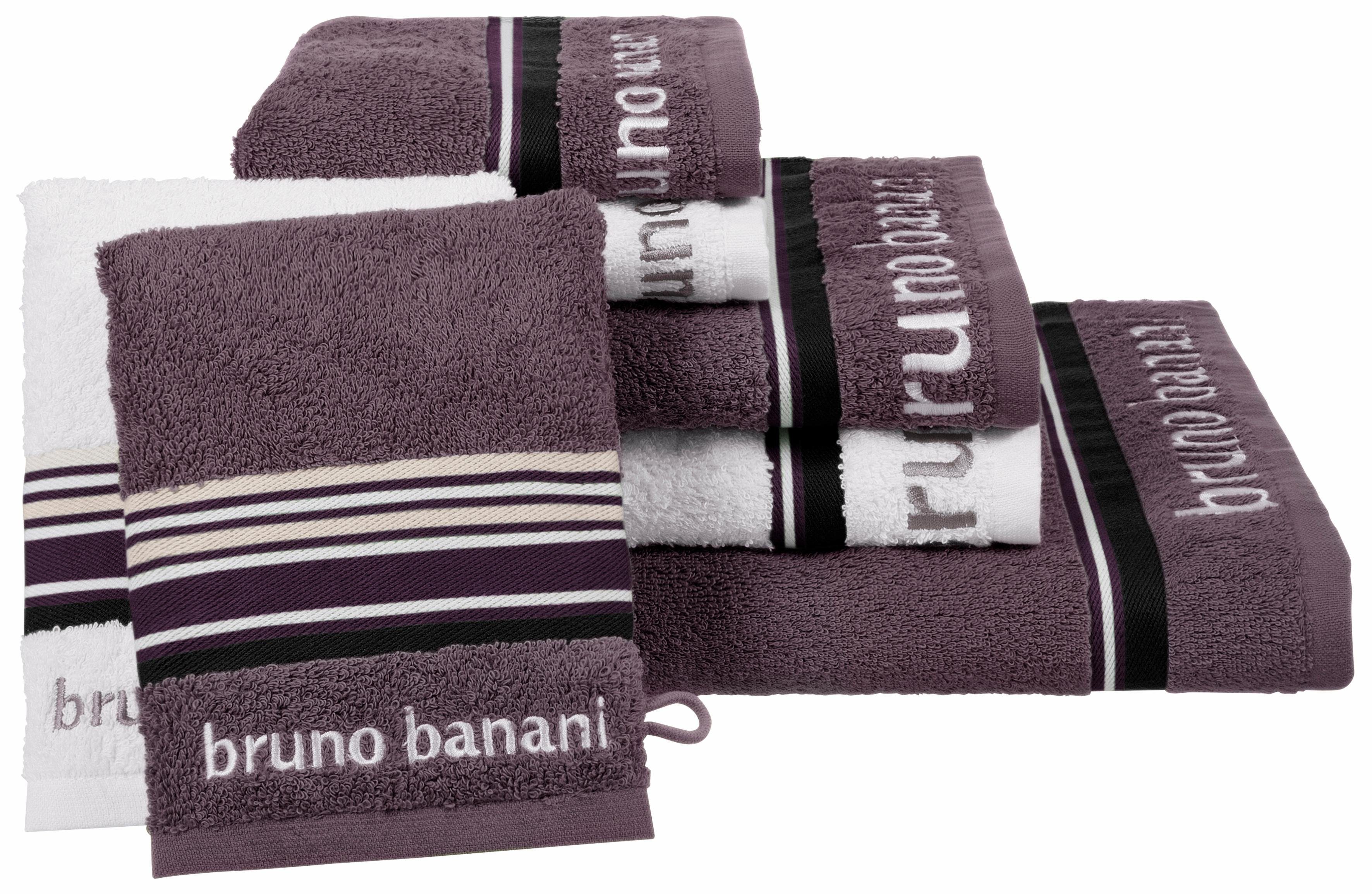 Bruno Banani Handtuch Set Maja, 1 Duschtuch, 2 Handtücher, 2 Gästehandtücher, 2 Waschhandschuhe, Walkfrottee (Set, 7-St), mit Bordüre und Markenlogo, 7 teiliges Handtücher Set, 100% Baumwolle