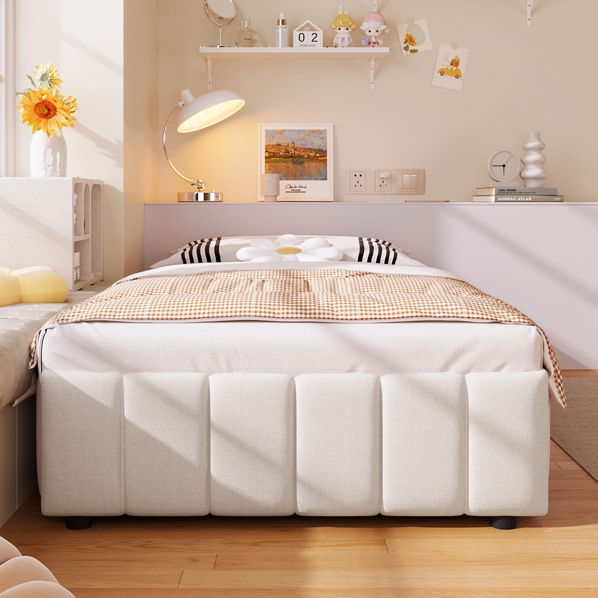 STILVORA Polsterbett Tagesbett 90×200 Stauraumbett Jugendbett mit Stauraum,ohne Kopfteil (Polsterbett,mit hydraulischer Lagerung – Minimalistisches Design ohne Kopfteil, umweltfreundliches Leinen & MDF, praktischer Stauraum für Schlafzimmer & Jugendzimmer, einfache Montage, 90x200 cm), ohne Matratze