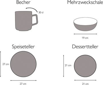 CreaTable Kombiservice Geschirr-Set Bamboo Garden (16-tlg), 4 Personen, Steinzeug, Service, handemalte Spiralen in hellem Holzton 16 Teile für 4 Personen