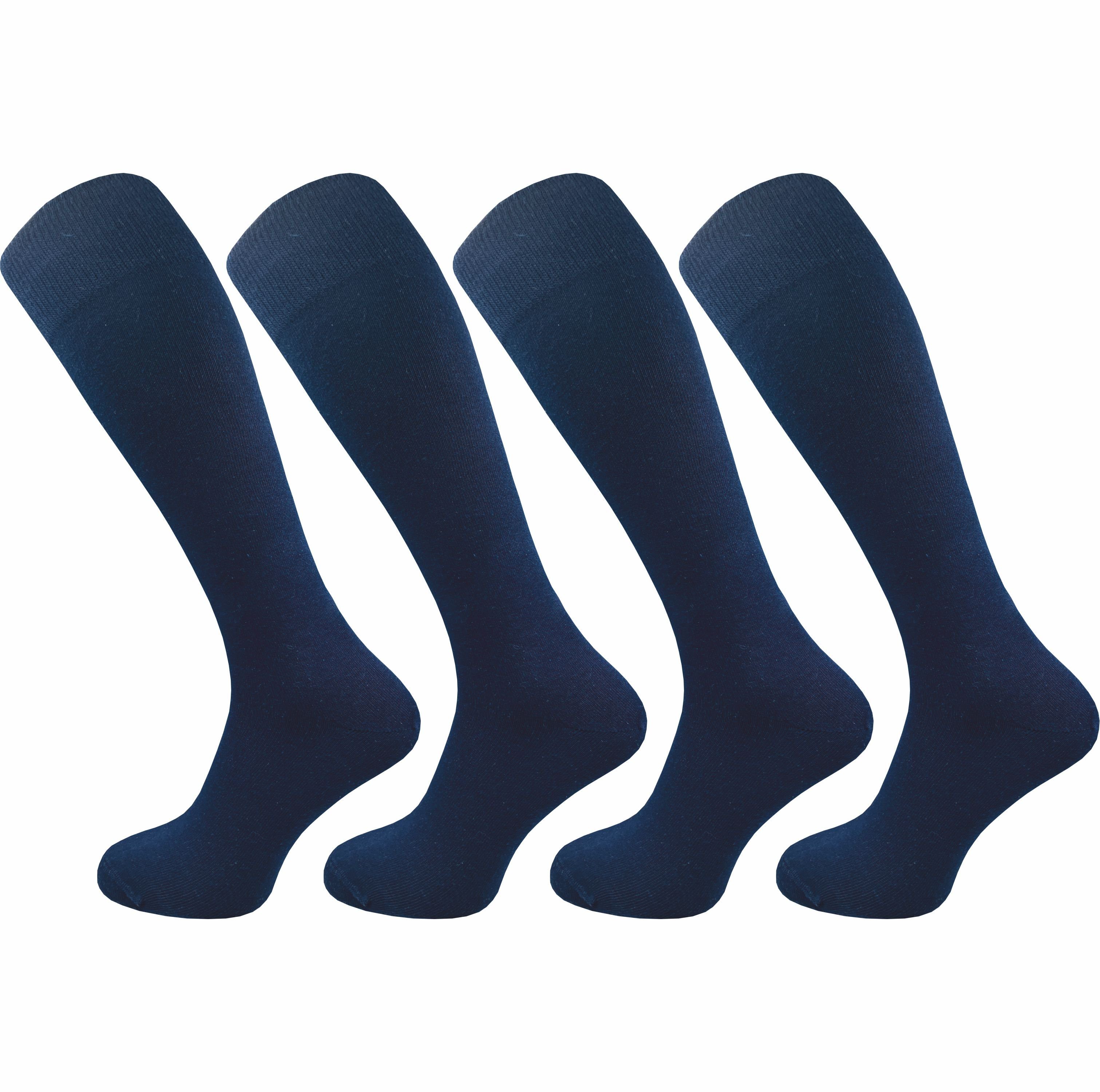 GAWILO Kniestrümpfe für Damen aus Baumwolle - extra weich & ohne drückende Naht (4 Paar) Lange Socken mit speziellem Komfortbund, der nicht einschneidet blau
