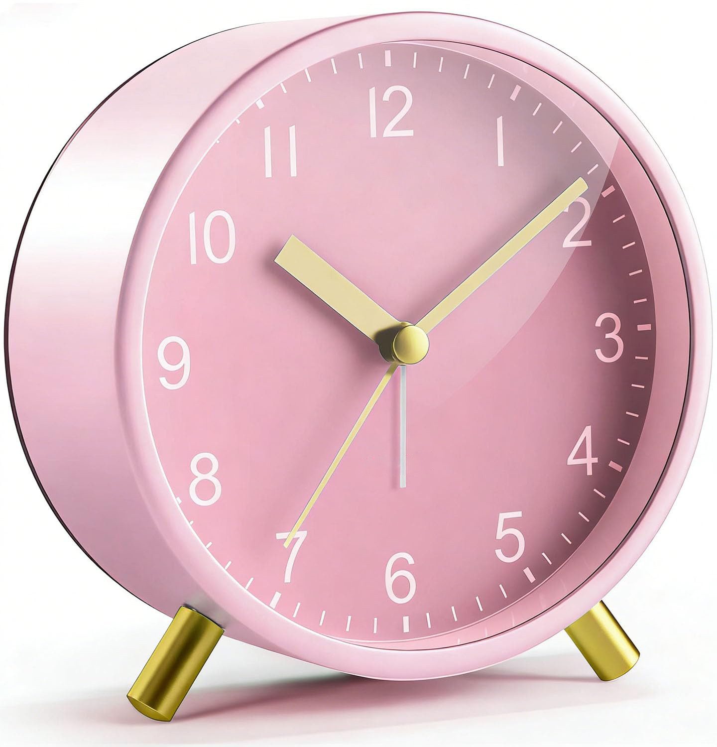 nsihing Kinderwecker Wecker Analog Superleise mit Nachtlicht, Batteriebetrieben, 4 Zoll Rund, Metall, Einfaches Design für Schlafzimmer, Büro, Nachtisch