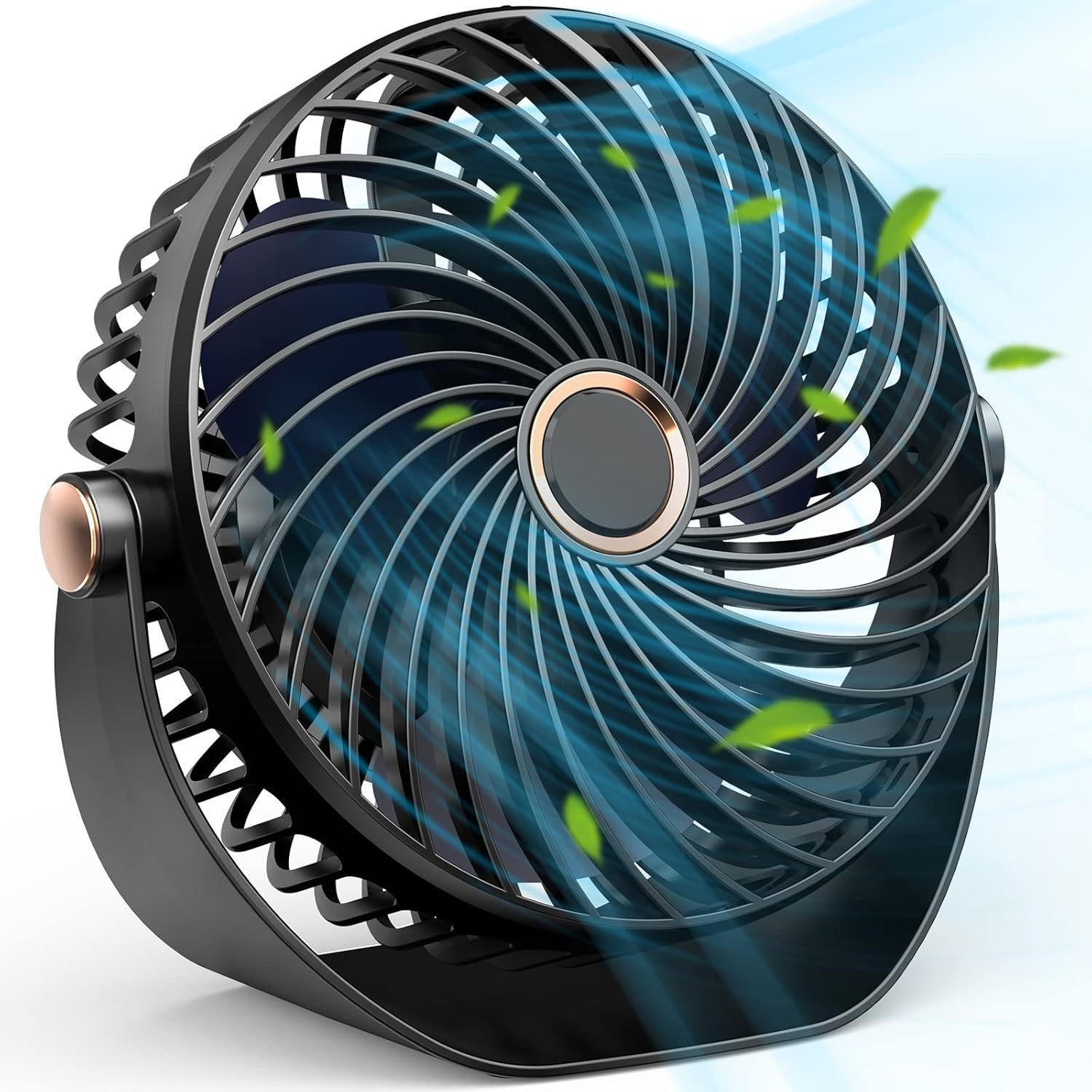 FELIXLEO Tischventilator USB Tischventilator Klein, 26dB Leise 3000mAh Akku 5 360°, Schwarz