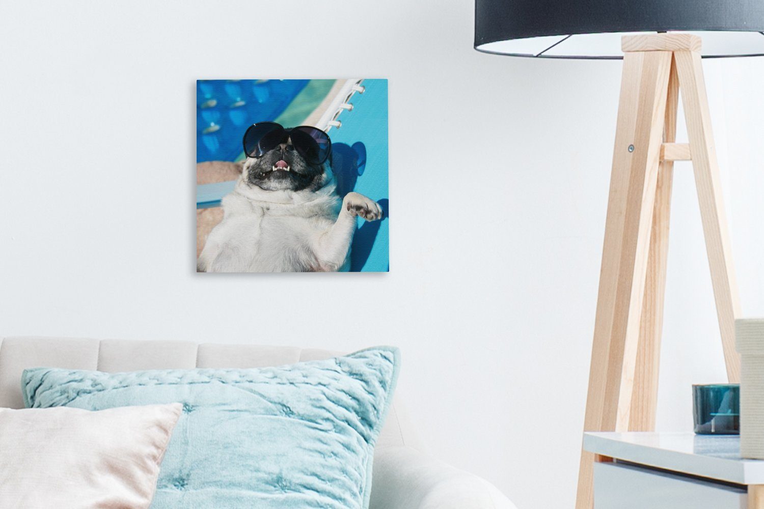 OneMillionCanvasses® Leinwandbild Hund - Bilder Mädchen - St), - für - Jungen Wohnzimmer Kinder Leinwand (1 Kind, Lustig Schlafzimmer Sonnenbrille - 