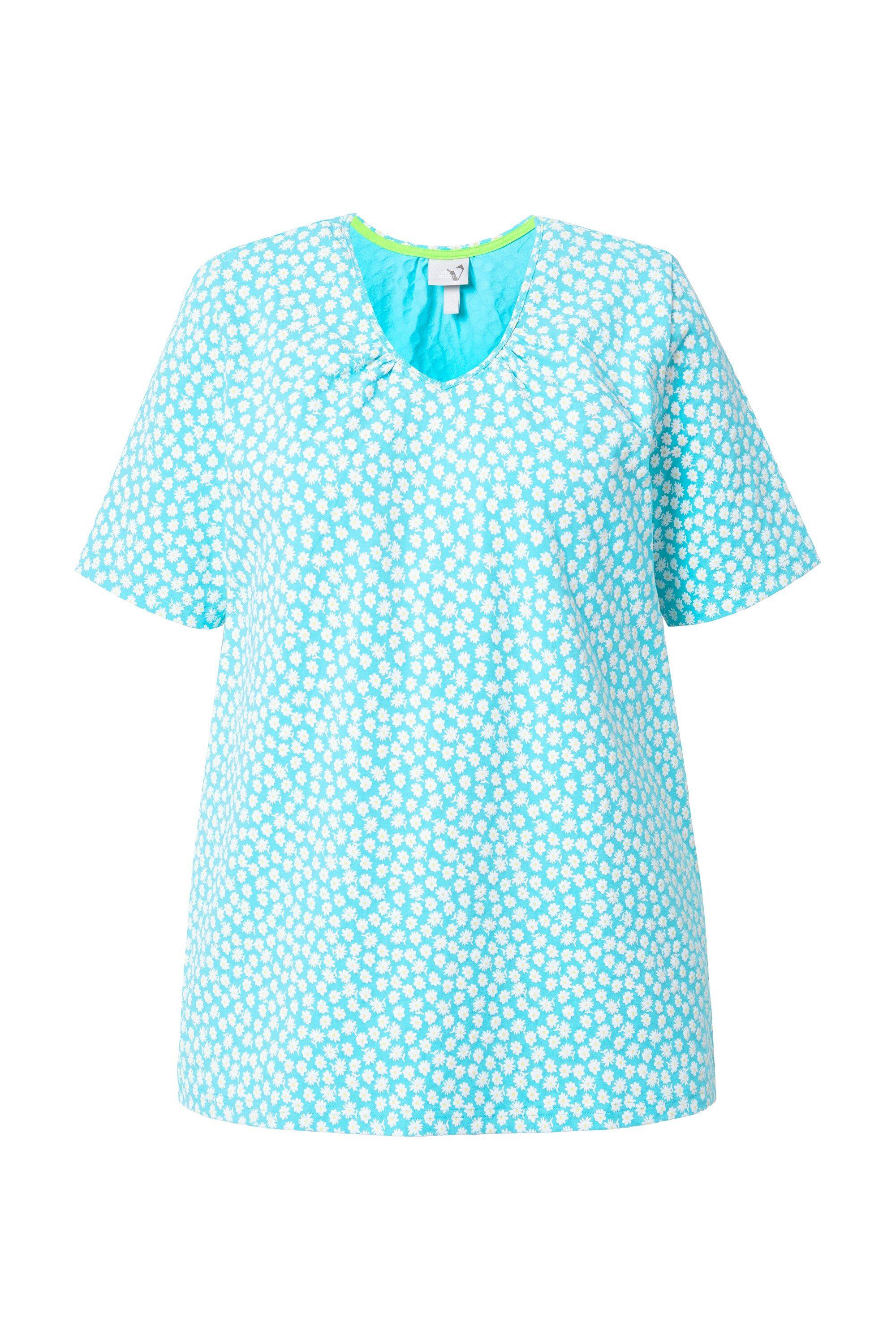 Ulla Popken T-Shirt T-Shirt A-Linie Zierfalten V-Ausschnitt Halbarm günstig online kaufen