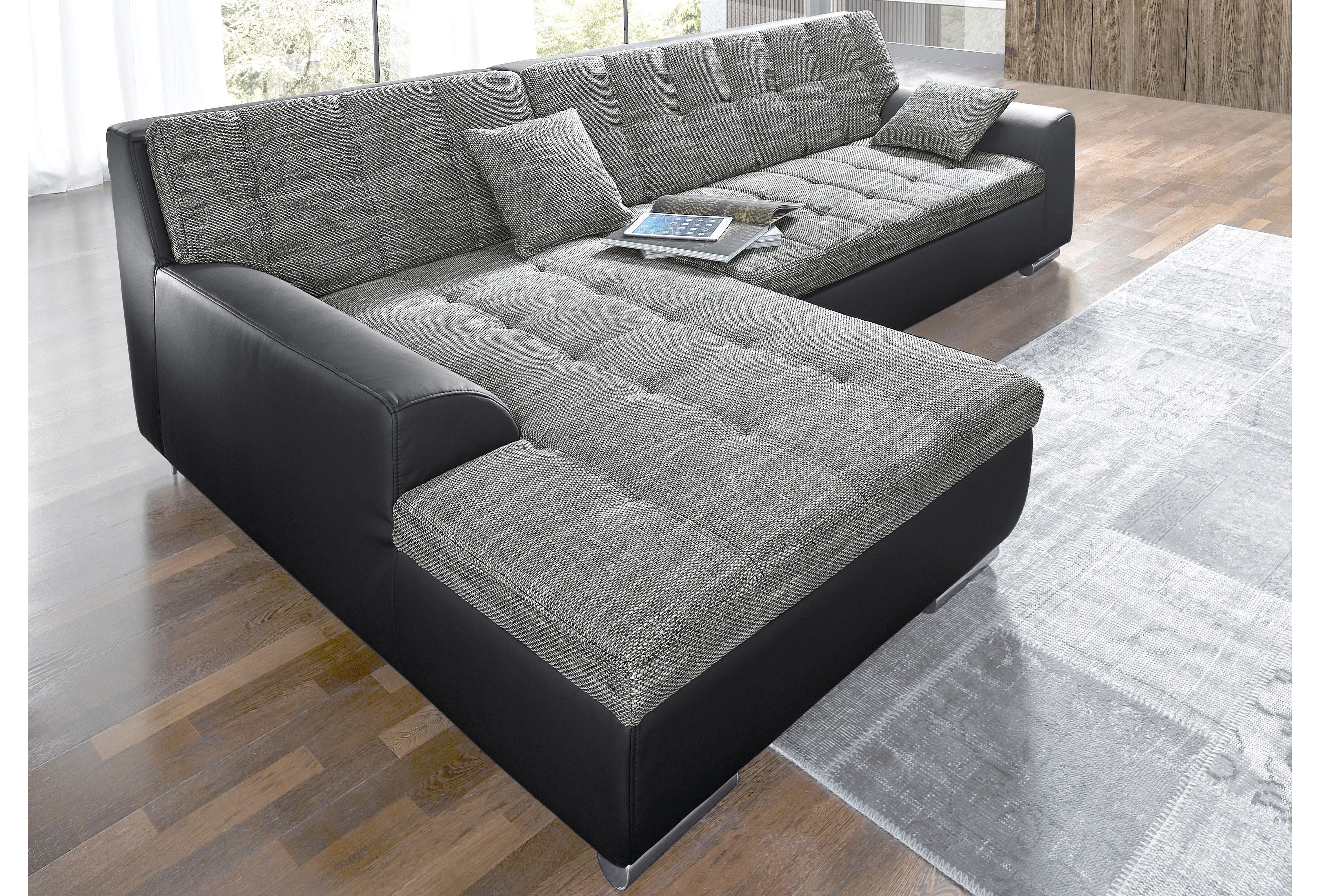 DOMO collection Ecksofa Treviso viele Bezüge, auch in Cord, L-Form, B/T/H: 267/80/83 cm, wahlweise mit Bettfunktion, incl. Zierkissen, hochwertige Steppung