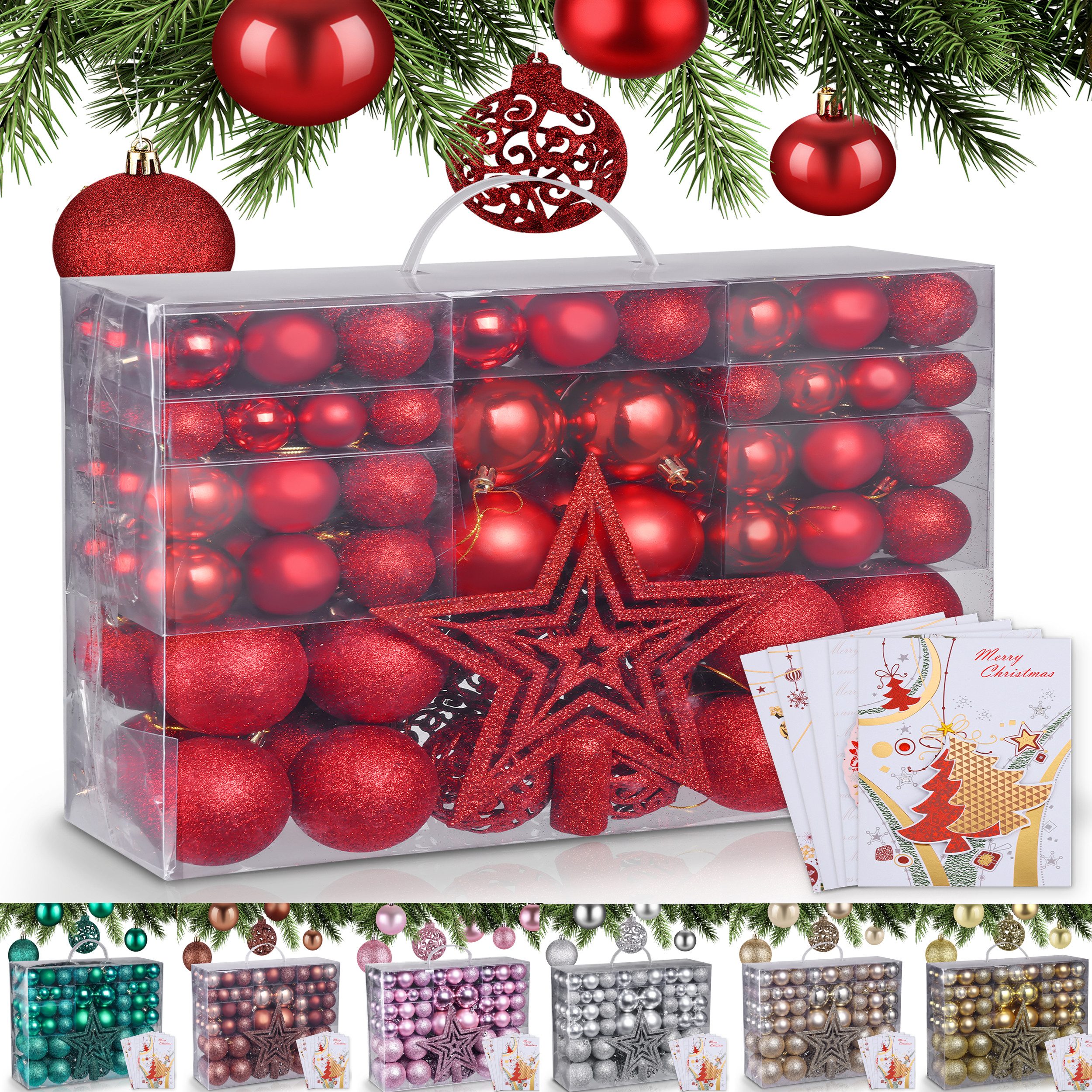 Onbest Weihnachtsbaumkugel 128-teiliges Set, 7 Farben, günstig online kaufen