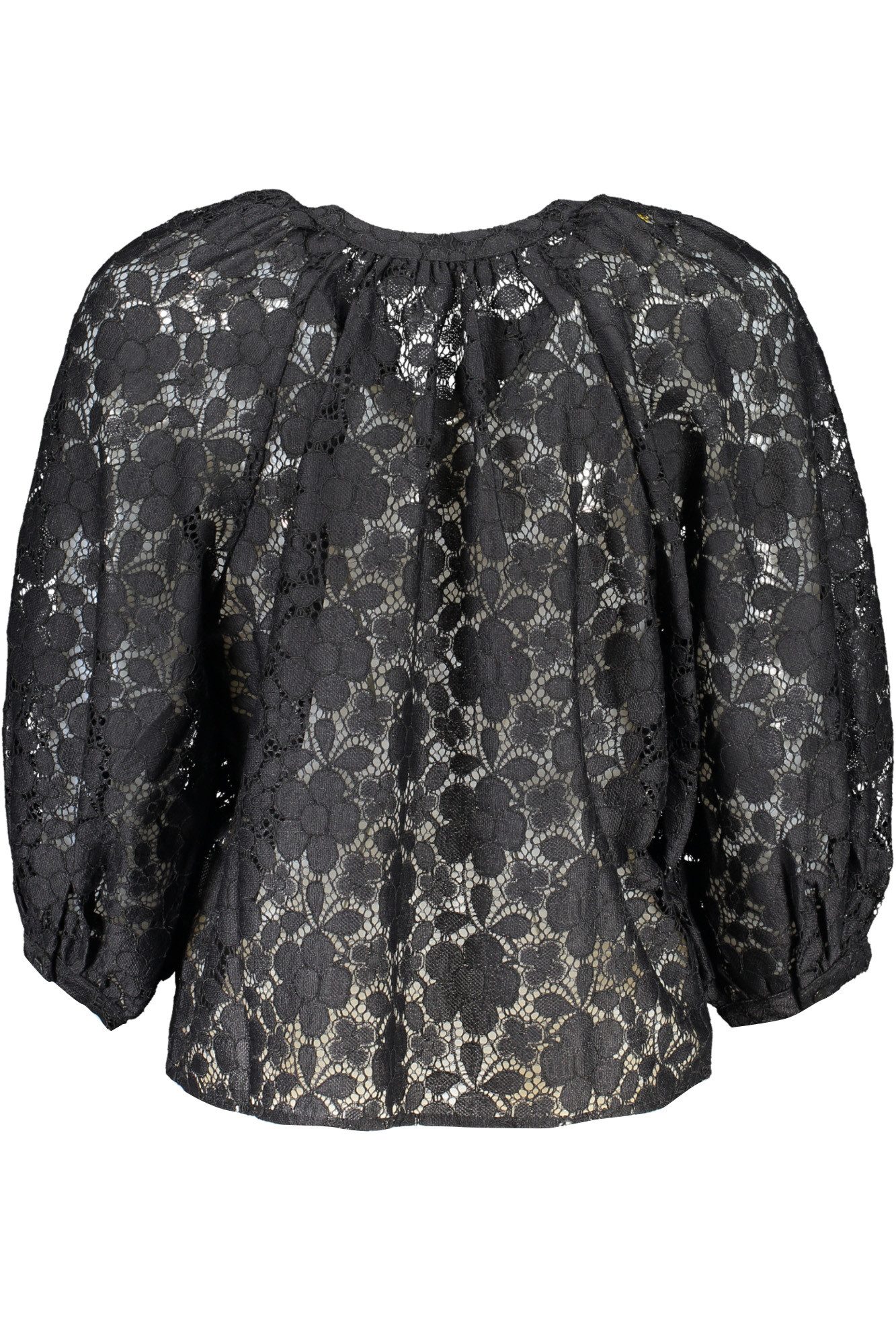 Desigual Blusenshirt Damen Langarm-Hemd Schwarz mit V-Ausschnitt &