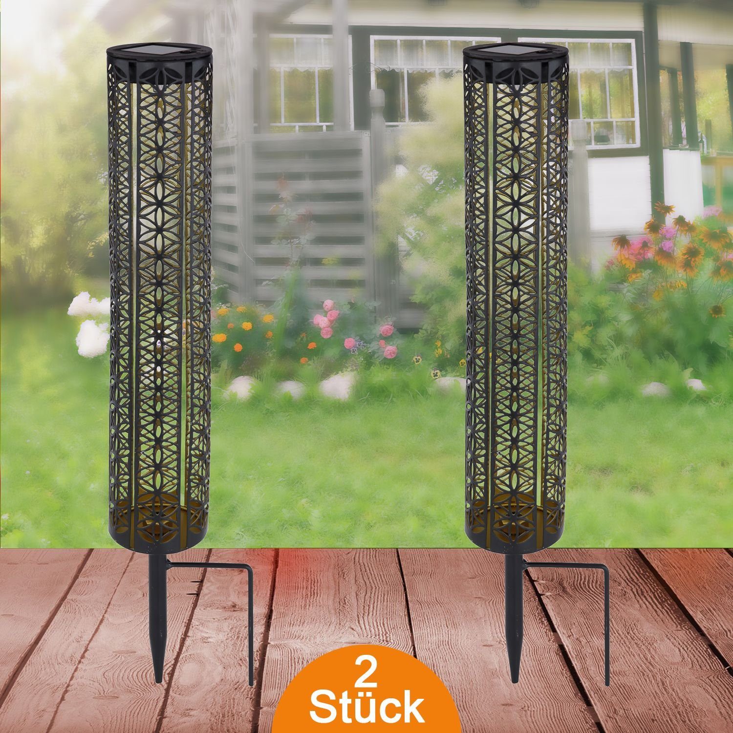 bmfversand LED Solarleuchte »Solarleuchte Garten 2er Set Säule Gold