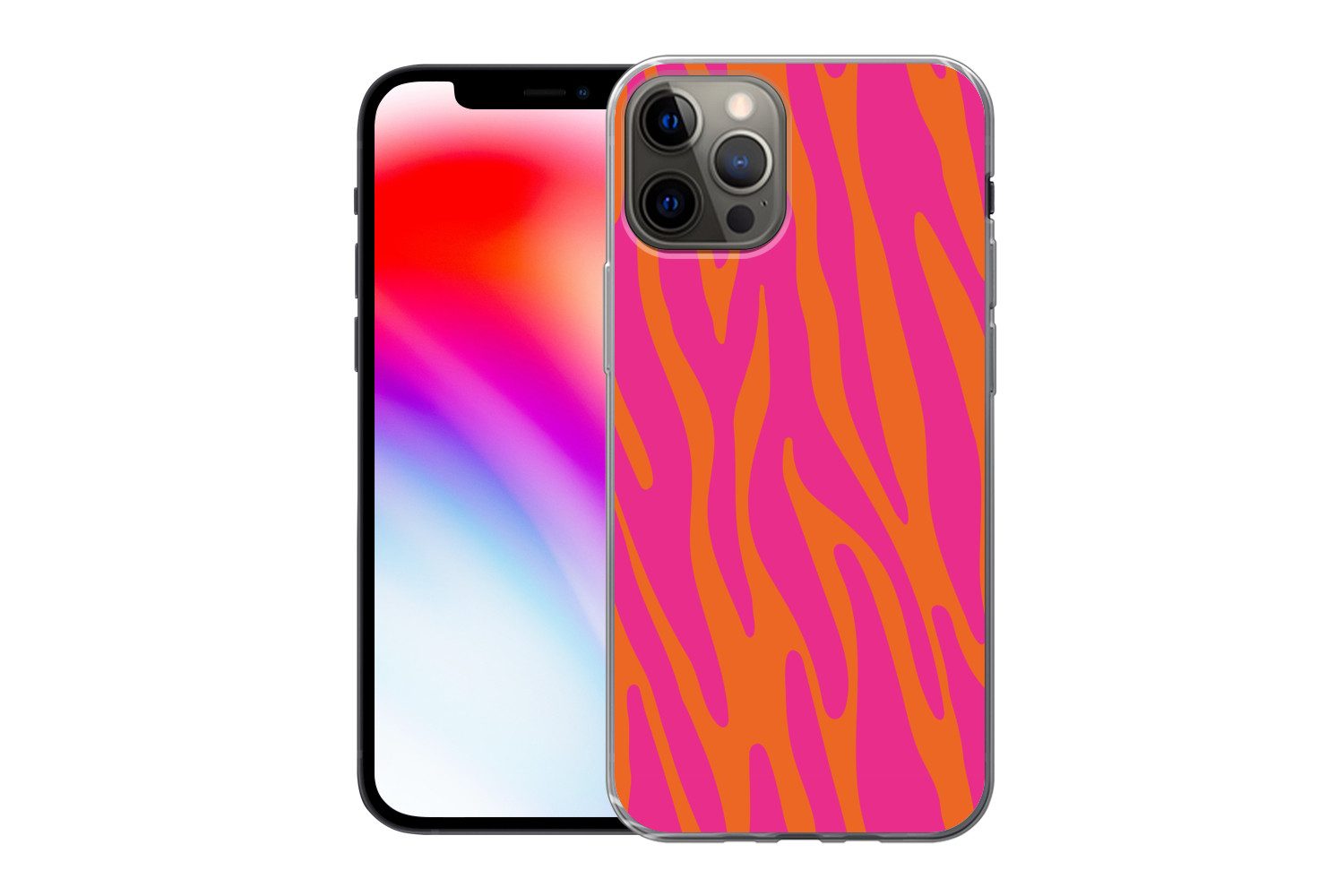 MuchoWow Handyhülle für Apple iPhone 12 Pro Zebramuster - Rosa - Orange - Tiermuster, Smartphone-Bumper, Print, Handy Schutzhülle Dünn