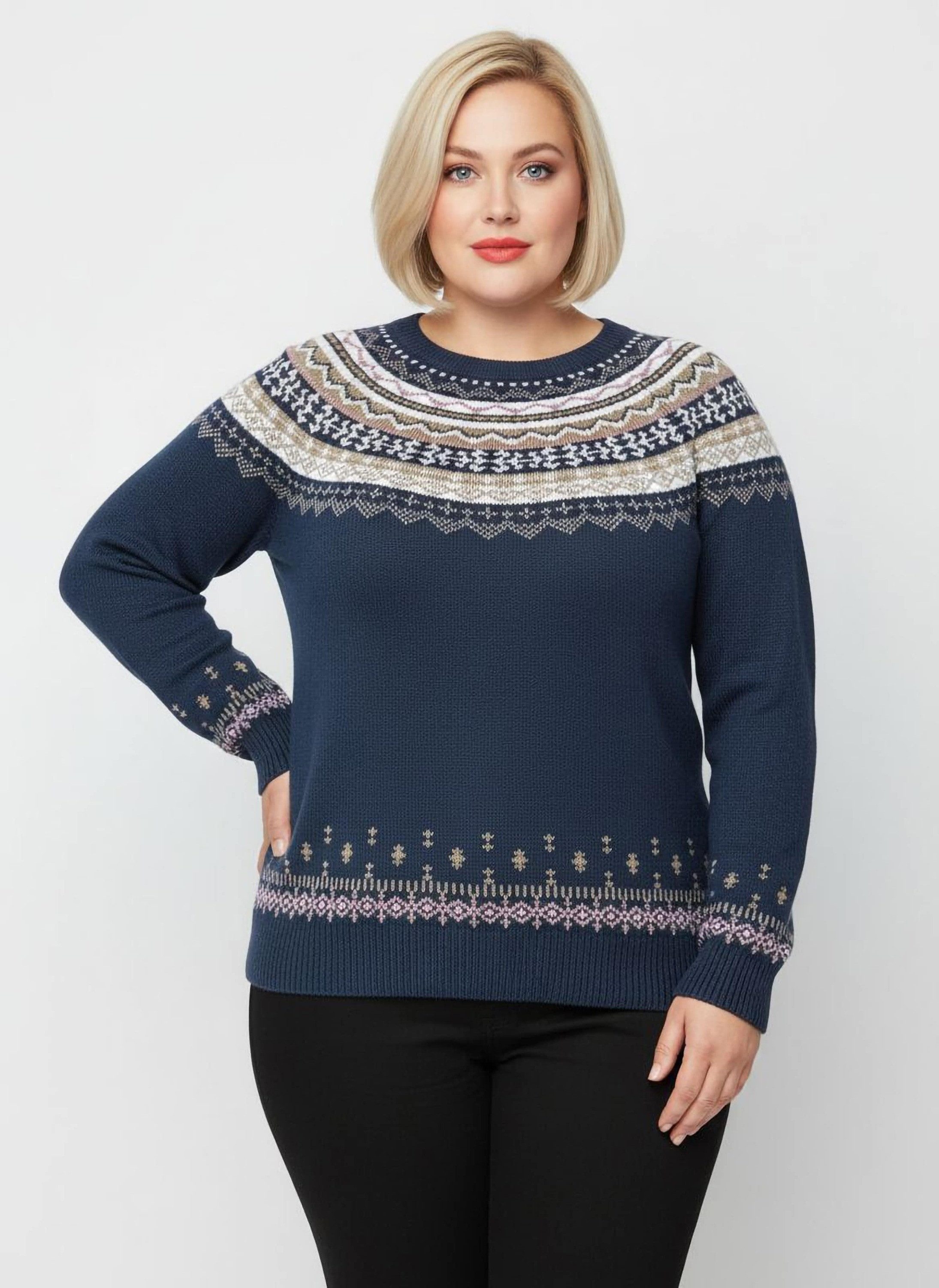 Strickpullover Jacquard-Pullover Langarm Jacquard, Jersey
