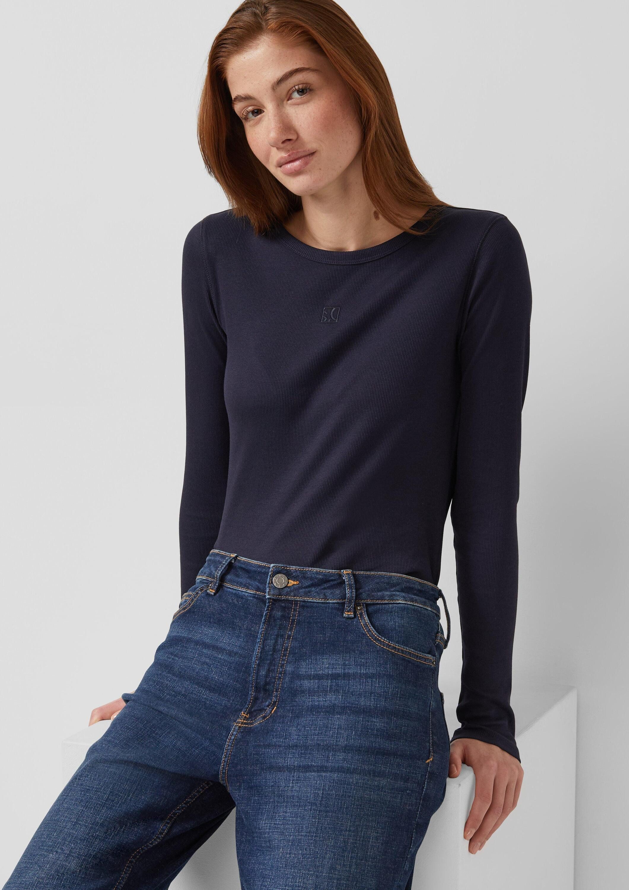 s.Oliver Langarmshirt T-Shirt Geripptes Langarmshirt im Slim Fit mit Sticke günstig online kaufen
