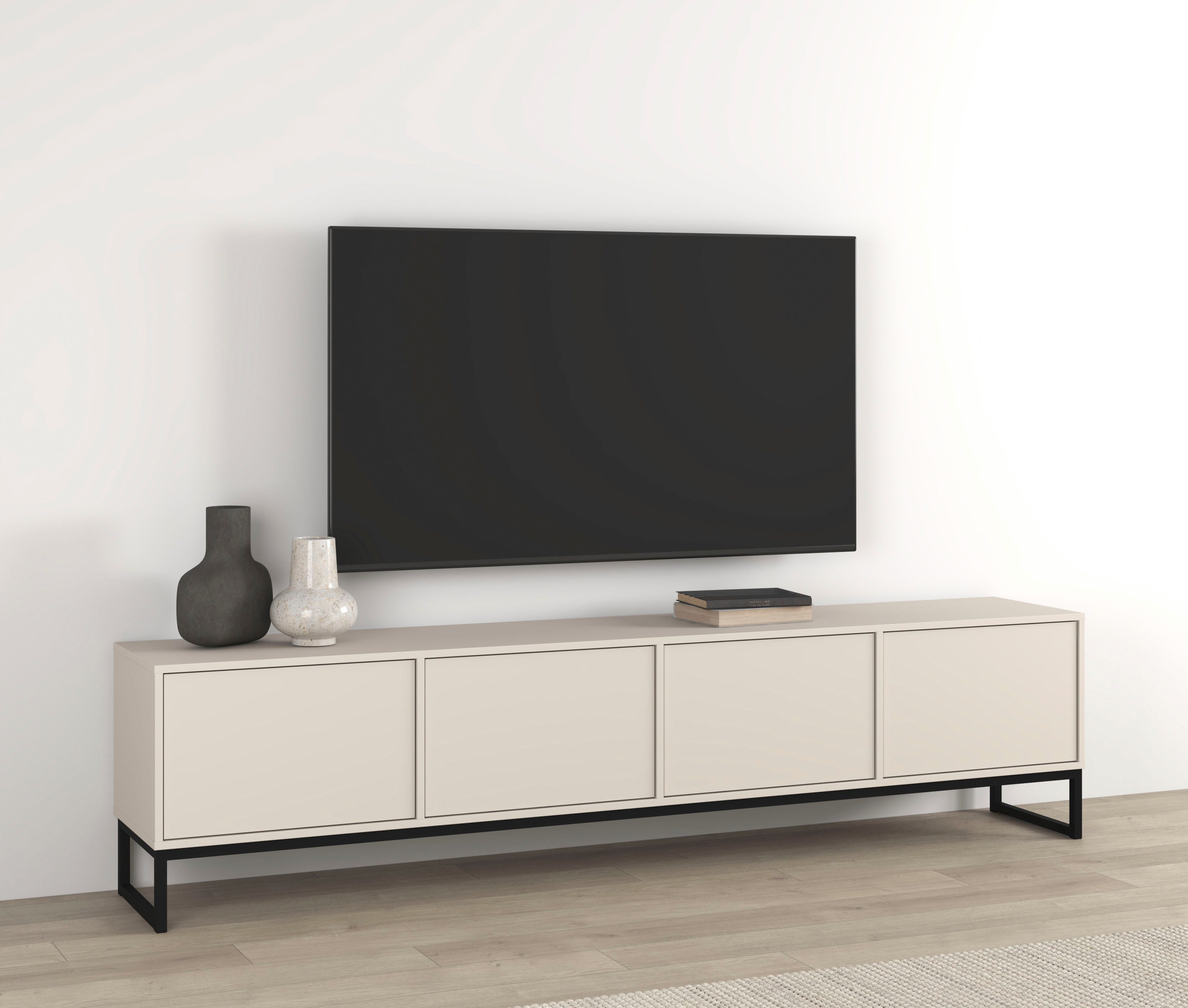 OTTO home Lowboard Loft, Breite 208,5 cm, TV-Board mit 4 Klappen, Metallkufen, TV-Kommode mit viel Stauraum, push-to-open-Funktion