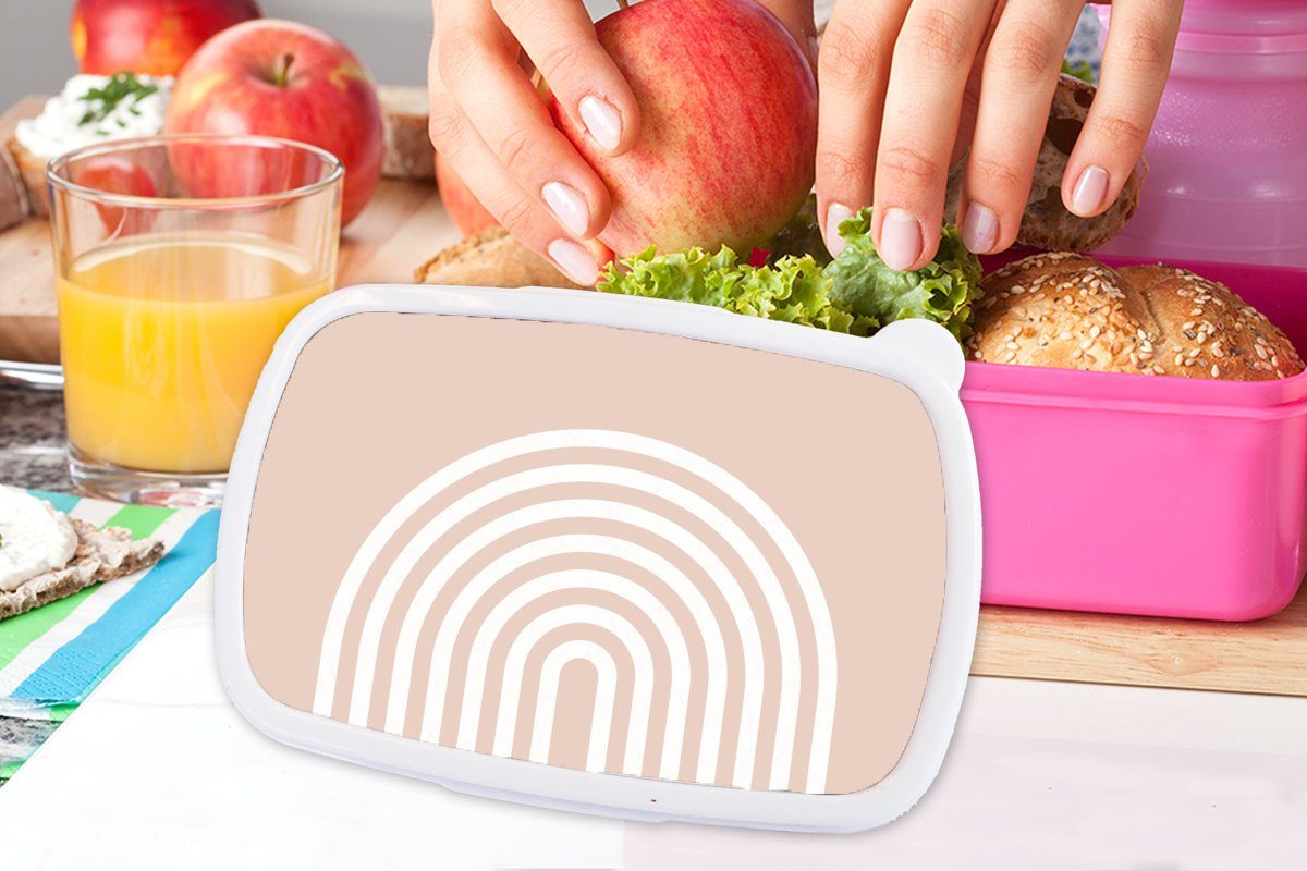 Kunststoff, Lunchbox Brotbox Erwachsene, MuchoWow Weiß Mädchen, Regenbogen - Brotdose Kunststoff - Rosa, Kinder, für Snackbox, (2-tlg), - - Abstrakt Kunst