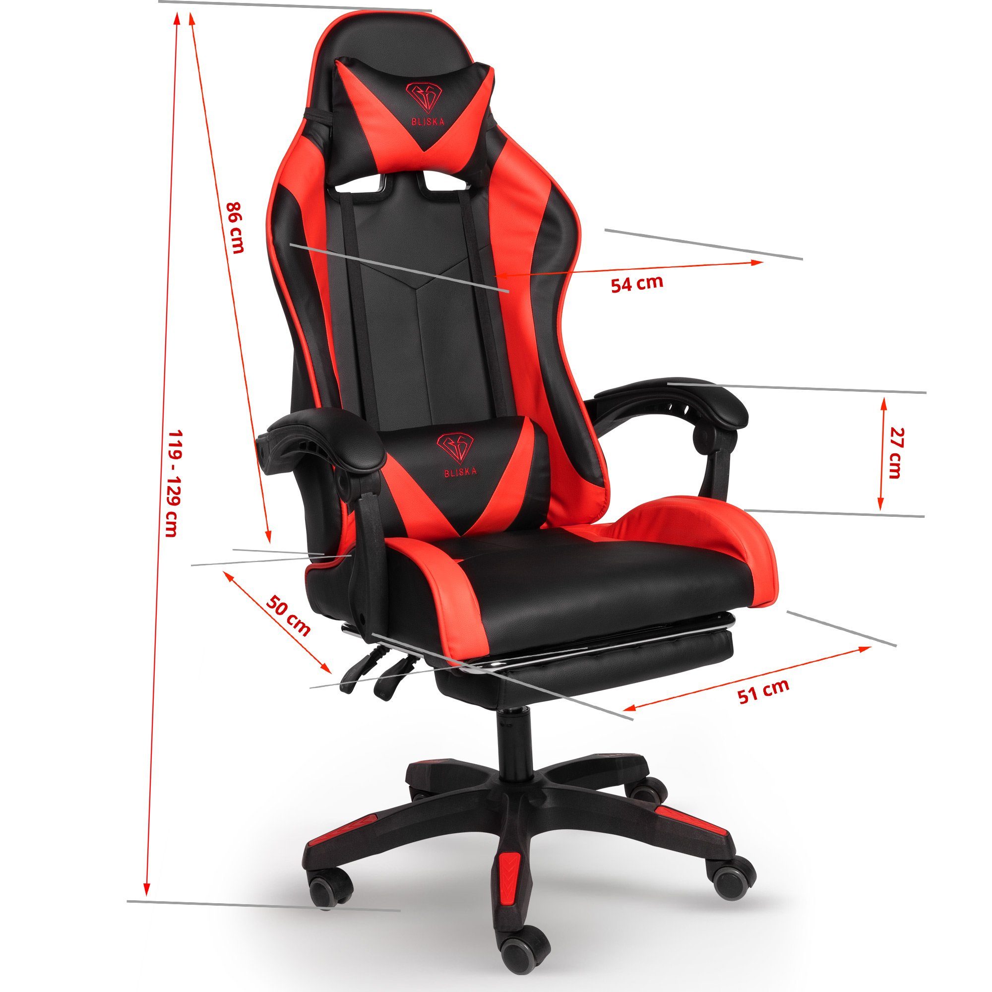 TRISENS Chefsessel Fußstütze mit (1 Gaming Design-Armlehnen Chair mit Gaming Stück), Schwarz/Rot flexiblen Konrad Stuhl