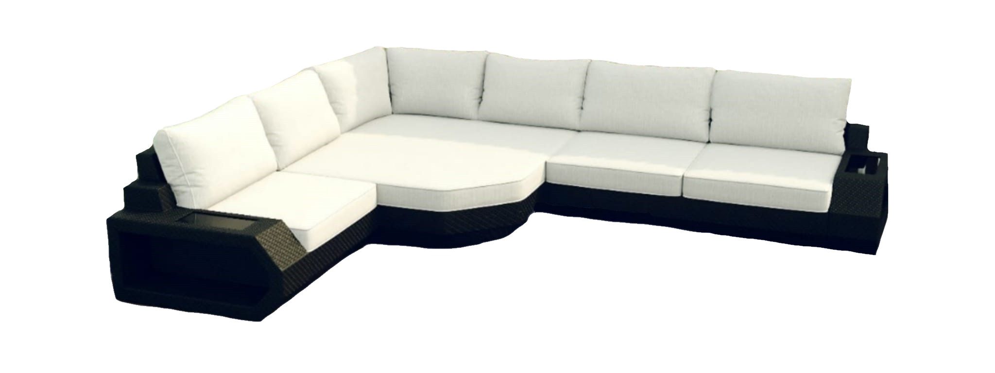 Sofa Dreams Gartenlounge-Set Polyrattan Sofa Rattan Couch Ecksofa Asti L Form lang Creme Loungesofa, Mit großer Relaxecke und LED-Beleuchtung