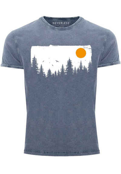 Neverless Print-Shirt Herren Vintage Shirt Wald Bäume Outdoor Adventure Abenteuer Natur-Lieb mit Print