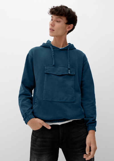 QS Sweatshirt Hoodie mit Fronttasche Ziernaht, Garment Dye