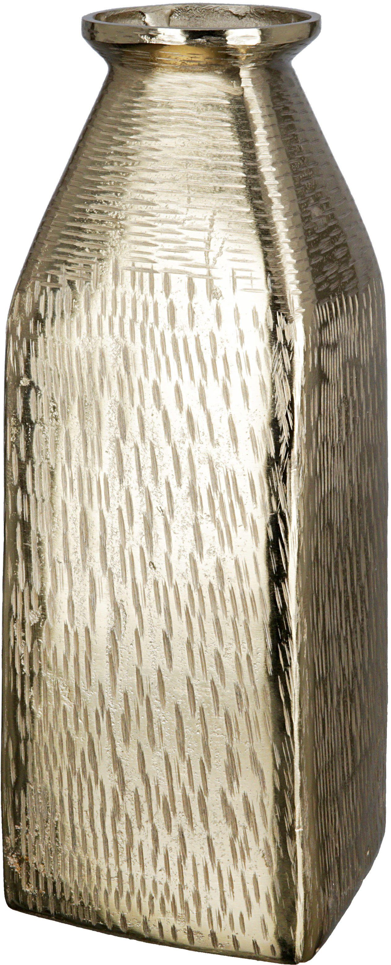aus GILDE Lola, (1 St), Dekovase geritzter Oberflächenstruktur mit Tischvase Vase Aluminium,