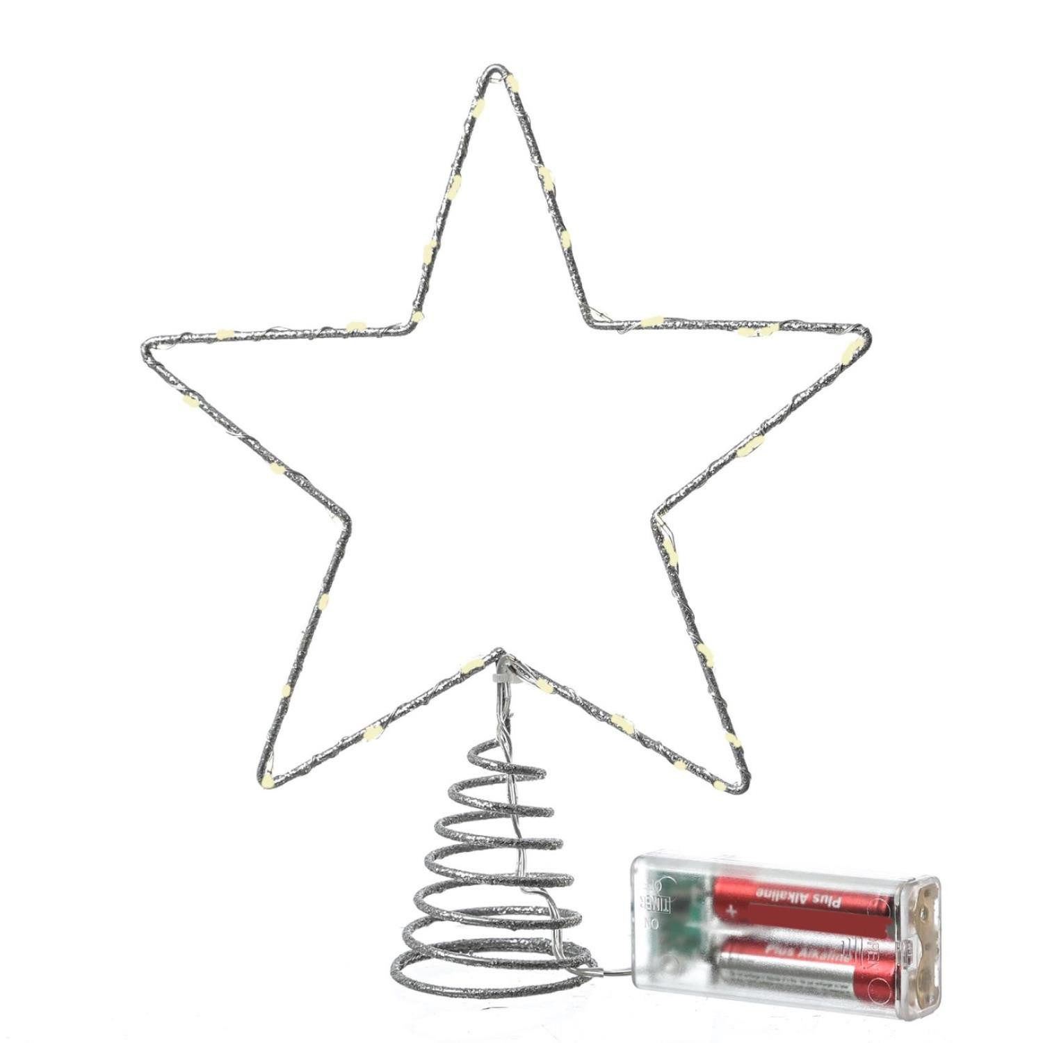 MARELIDA Christbaumspitze LED Weihnachtsbaumspitze Stern mit Glitzer beleuchtet 27cm silber
