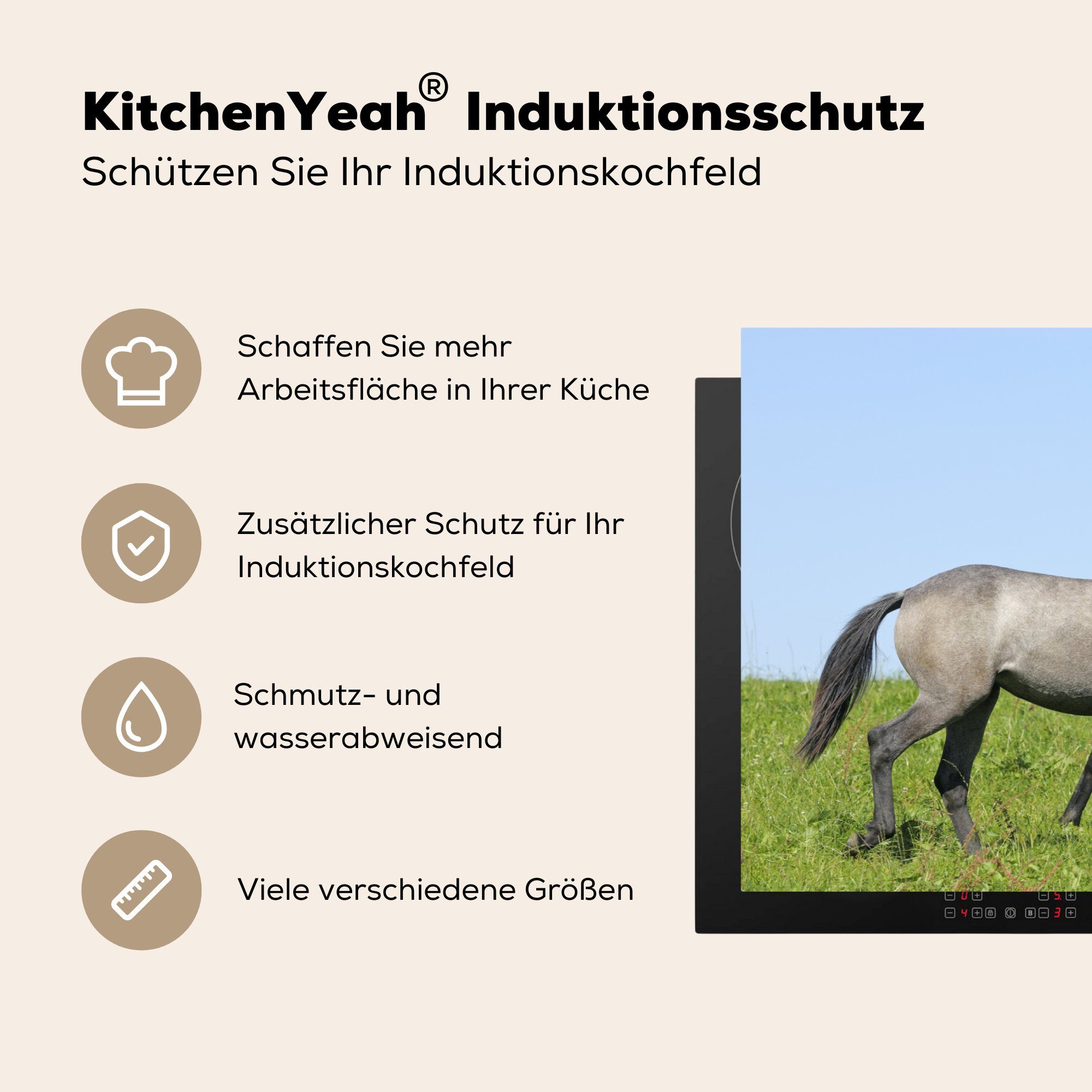 Herdblende-/Abdeckplatte Gras, (1 - Schutz für die Tiere tlg), Induktionskochfeld cm, Pferde Ceranfeldabdeckung MuchoWow küche, Vinyl, 81x52 -