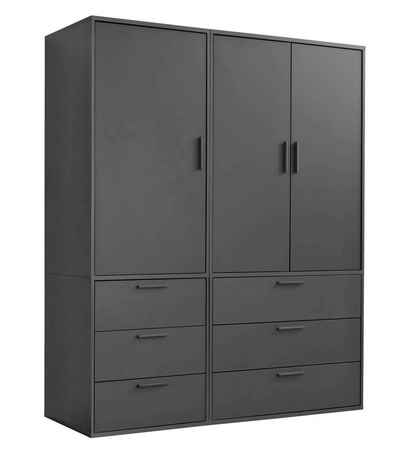 mokebo Kleiderschrank Der Grenzenlose (3-Türig & 6 Schubladen) Garderobenschrank, Schlafzimmerschrank oder Schrank groß in Schwarz