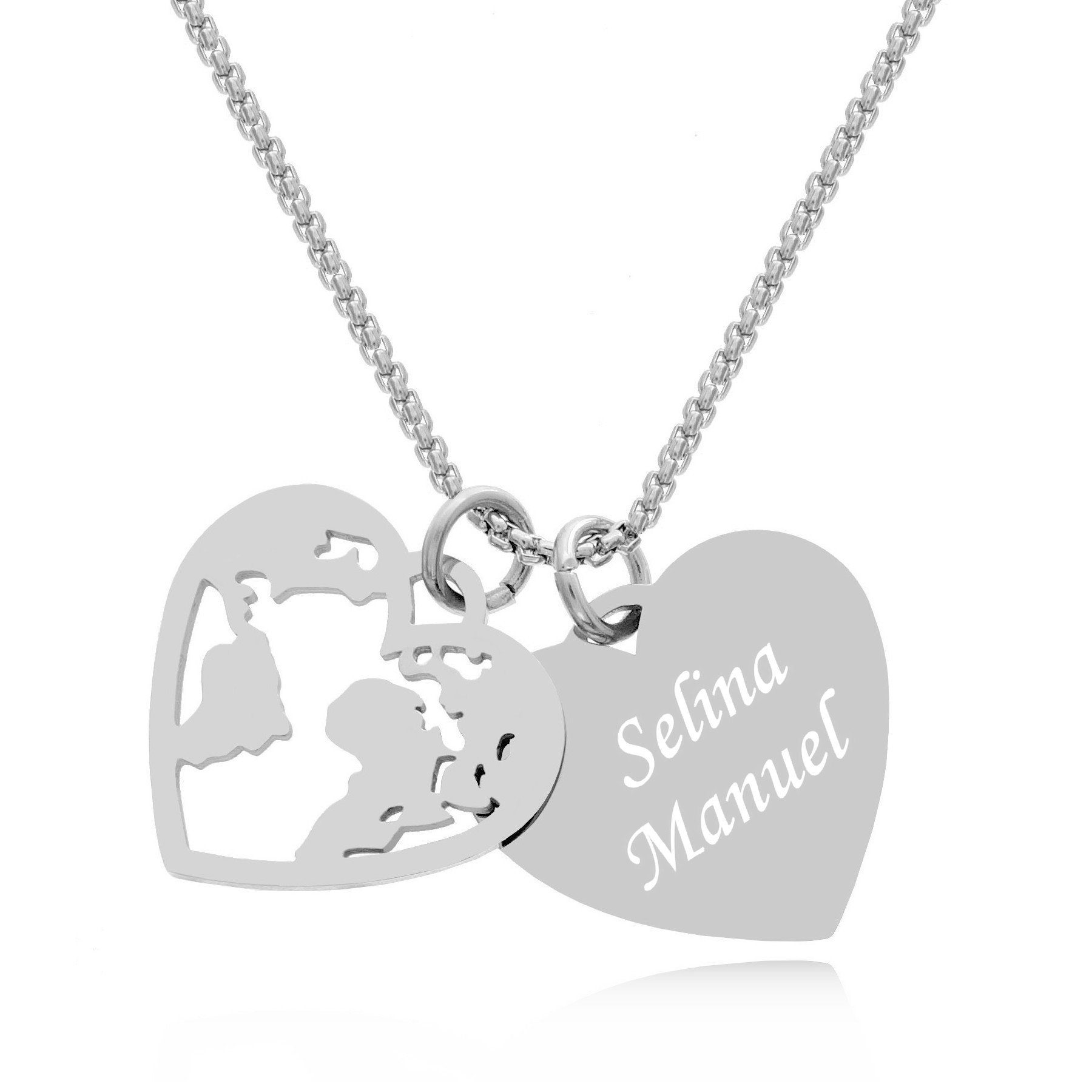 Personalisierte Kette mit Kette Herz-Form, Anhänger, für Welt Timando Kette & silber Gravur in sie) Weltkarte mit Geschenk Namen Weltkugel (mit Frauen, mit gold, Halskette