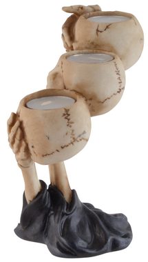 Vogler direct Gmbh Teelichthalter 3-armiger Schädelleuchter - nichts hören, sehen, sagen, von Hand coloriert, aus Kunststein, LxBxH ca. 16x11x20 cm
