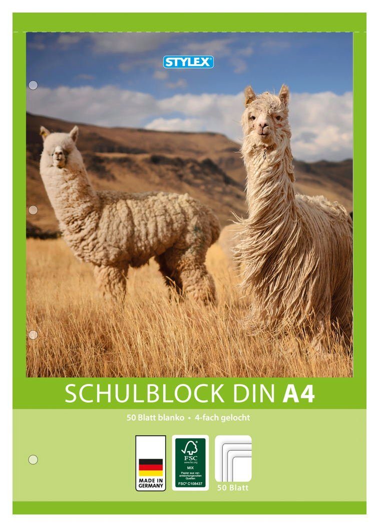 Stylex Schreibwaren Geschäftspapier 10x Schulblock / blanko / DIN A4 / gelocht / 50 Blatt je Block