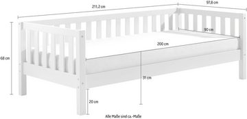 Vipack Einzelbett, Sprossenumrandung, Liegefläche 90x200 cm, in Milky Pine oder Weiß