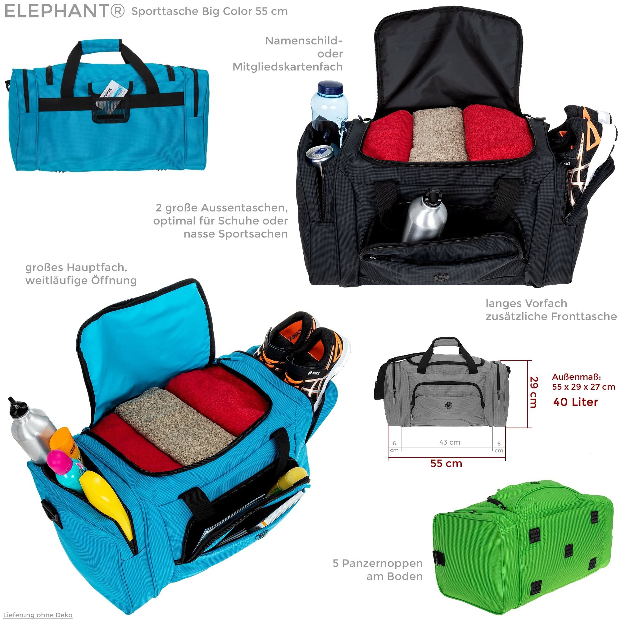 ELEPHANT Sporttasche Reisetasche Freizeittasche Damen Herren groß 55 cm Large, Color Sport Tasche Reise Sauna Fitness Gym + Flasche