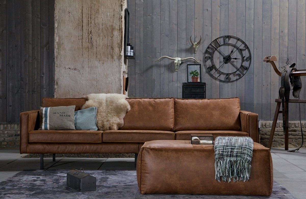 Cognac, - Sofa Sofa 3-Sitzer BePureHome freistellbar Leder Rodeo