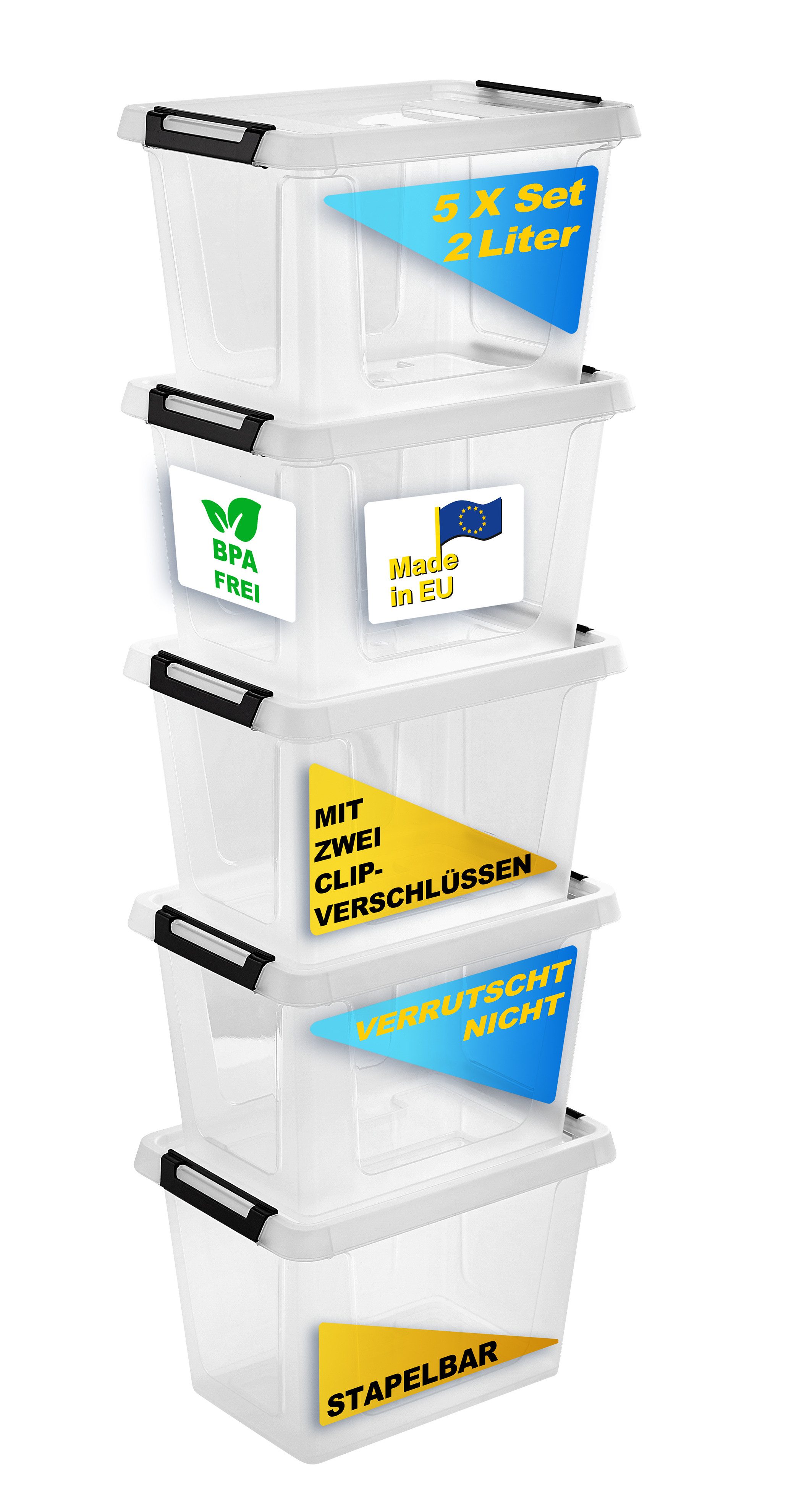 Gardissimo Aufbewahrungsbox 5 er Set mit Deckel "Clip" 2 Liter Kunststoff B günstig online kaufen