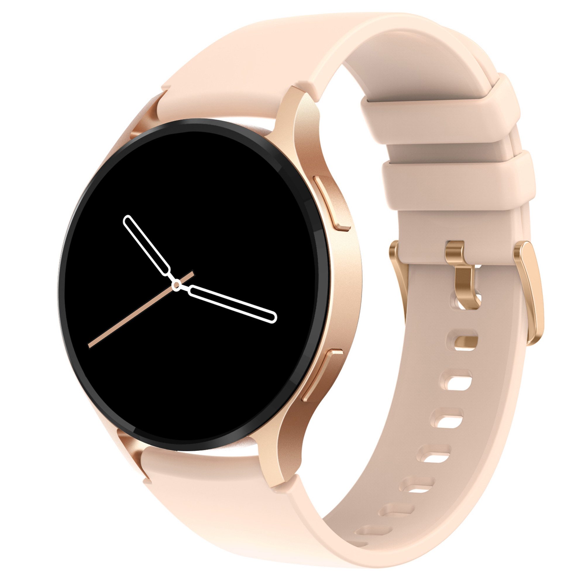 Levowatch EDGY Damen Smartwatch, AMOLED Always-On, KI Steuerung, Fitness Tracker Smartwatch (3,8 cm/1,43 Zoll, Android und iOS) inkl. Wechselarmband, 3 Armbänder, goldfarben, Edelstahlgehäuse, Telefonfunktion, Sprachsteuerung, Puls, Schlafüberwachung, wasserdicht, Blutdruck, Frauenmonitor, Anrufe, Musik, Markenqualität