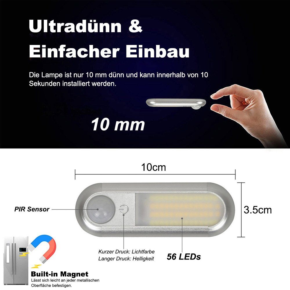 Küchen-Schrank-Leuchte, Warmweiß, Kaltweiß, Wiederaufladbar, Farbe 3 Unterbauleuchte Lampe, Bewegungssensor, Sunicol Lichtleiste LED Naturweiß, Bewegungsaktiviert, LED