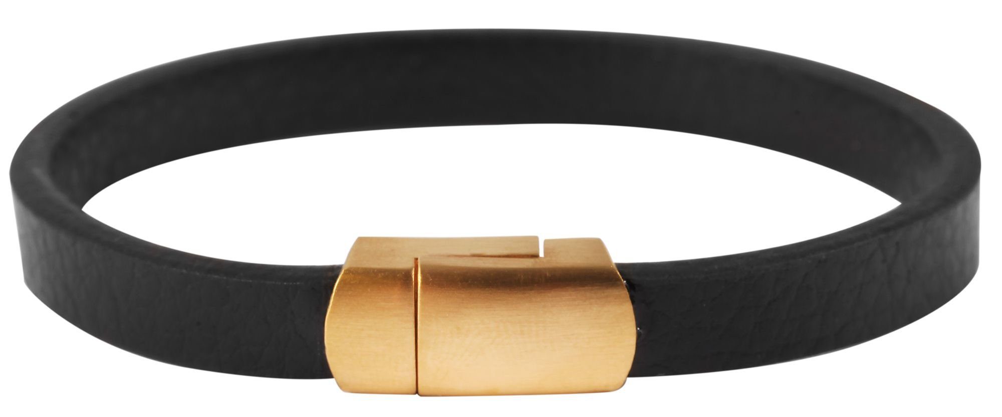 AKZENT Lederarmband Milania Unisex Armband aus Echtleder, Magnetverschluss, Schwarz (einzeln) goldfarbig