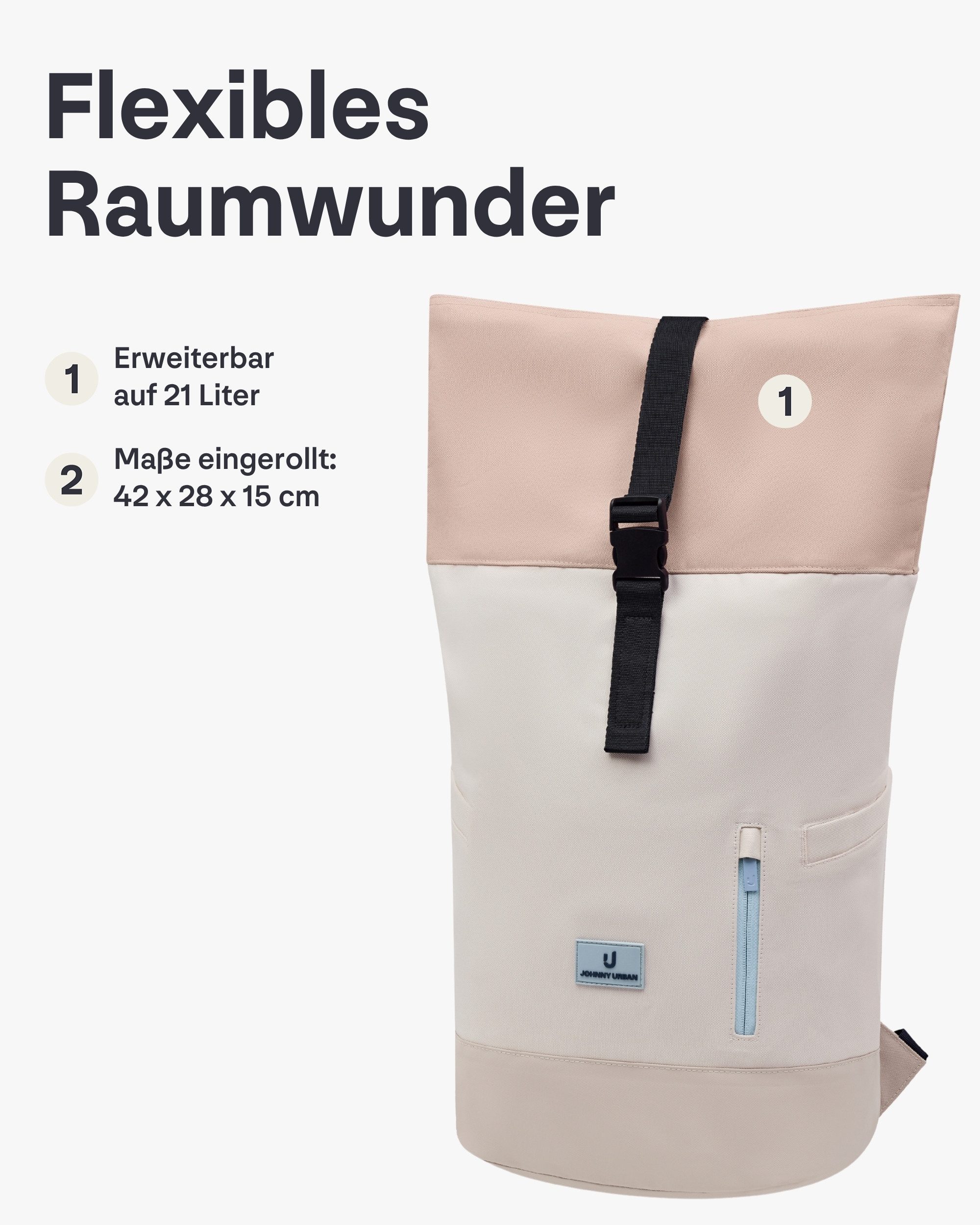 Johnny Urban Cityrucksack Luca Medium Rolltop Rucksack (1-tlg), Gepolstertes Laptopfach, Wasserabweisend