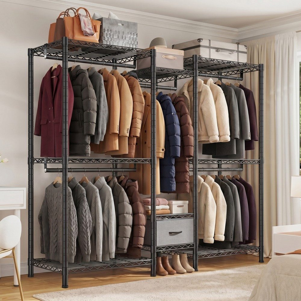Klyvvo Kleiderständer 550 KG Traglast Schwerlast Offener Kleiderschrank für Mäntel, Jacken, (1 St., mit 8 Höhenverstellbaren Regalböden, 5 Kleiderstangen & 1 Sc – Bild 2 von 5