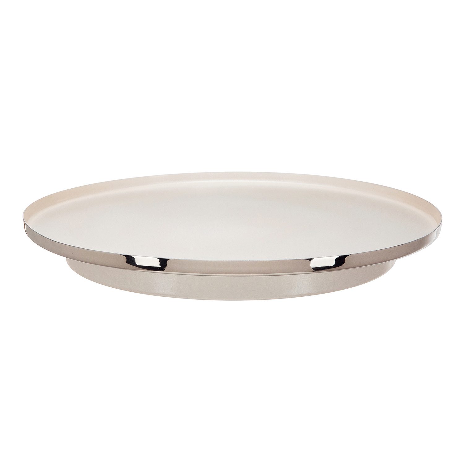 FINK STUDIO Servierteller SPACE PEARL Tablett - creme/silber - Aluminium/Edelstahl - Ø 30cm, Aluminium; Edelstahl ; pulverbeschichtet, (1x Tablett, Tragehilfe - Platte - Schale - Servierhilfe - Tafel - Tragplatte), Servierbrett - Servierplatte - Trageplatte - Brettchen - Abstellbrett