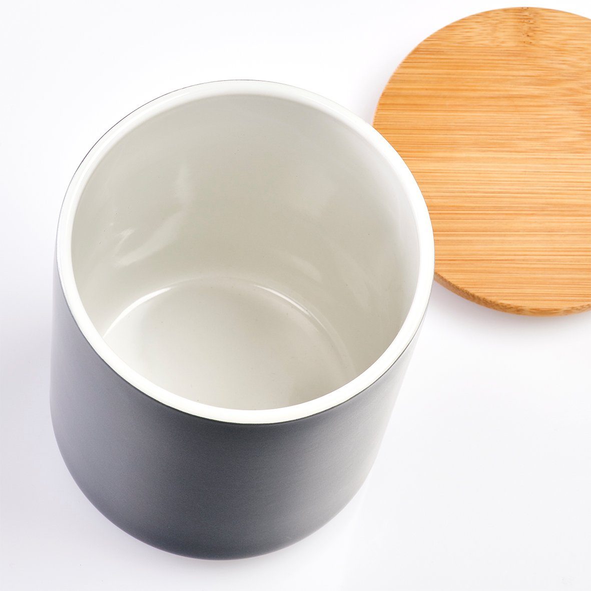 Zeller Present Deckel Vorratsdose m. Bambusdeckel, 1150 ml, Keramik, anthrazit, Ø12 x 16 cm