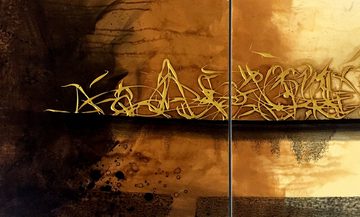 WandbilderXXL Gemälde Mystery Gold 180 x 60 cm, Abstraktes Gemälde, handgemaltes Unikat