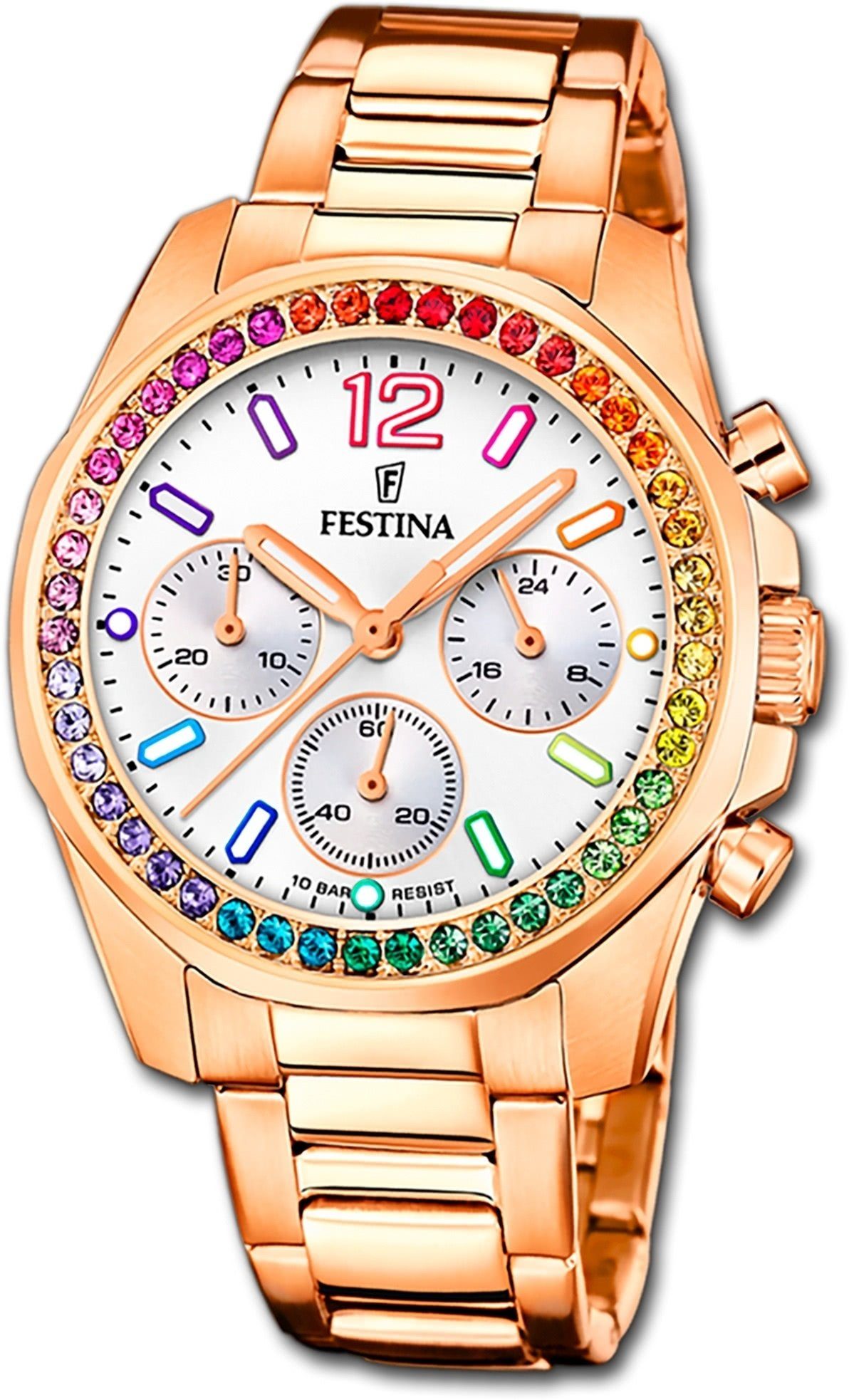 Festina Quarzuhr Festina Damenuhr Boyfriend Uhr, Damenuhr Edelstahlarmband rosegold, rund, mittel (ca. 38mm)