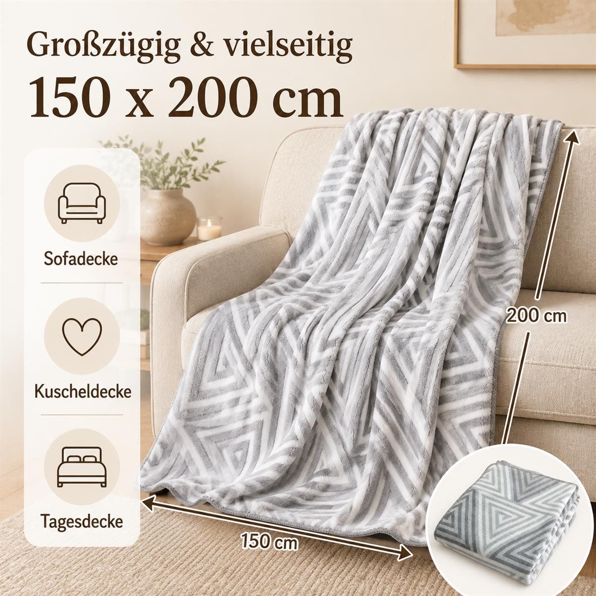 Plaid Kuscheldecke flauschig Tagesdecke 150x200 cm, SEI Design, Deko Wohnzimmer Überwurf für Couch – Bild 4 von 5