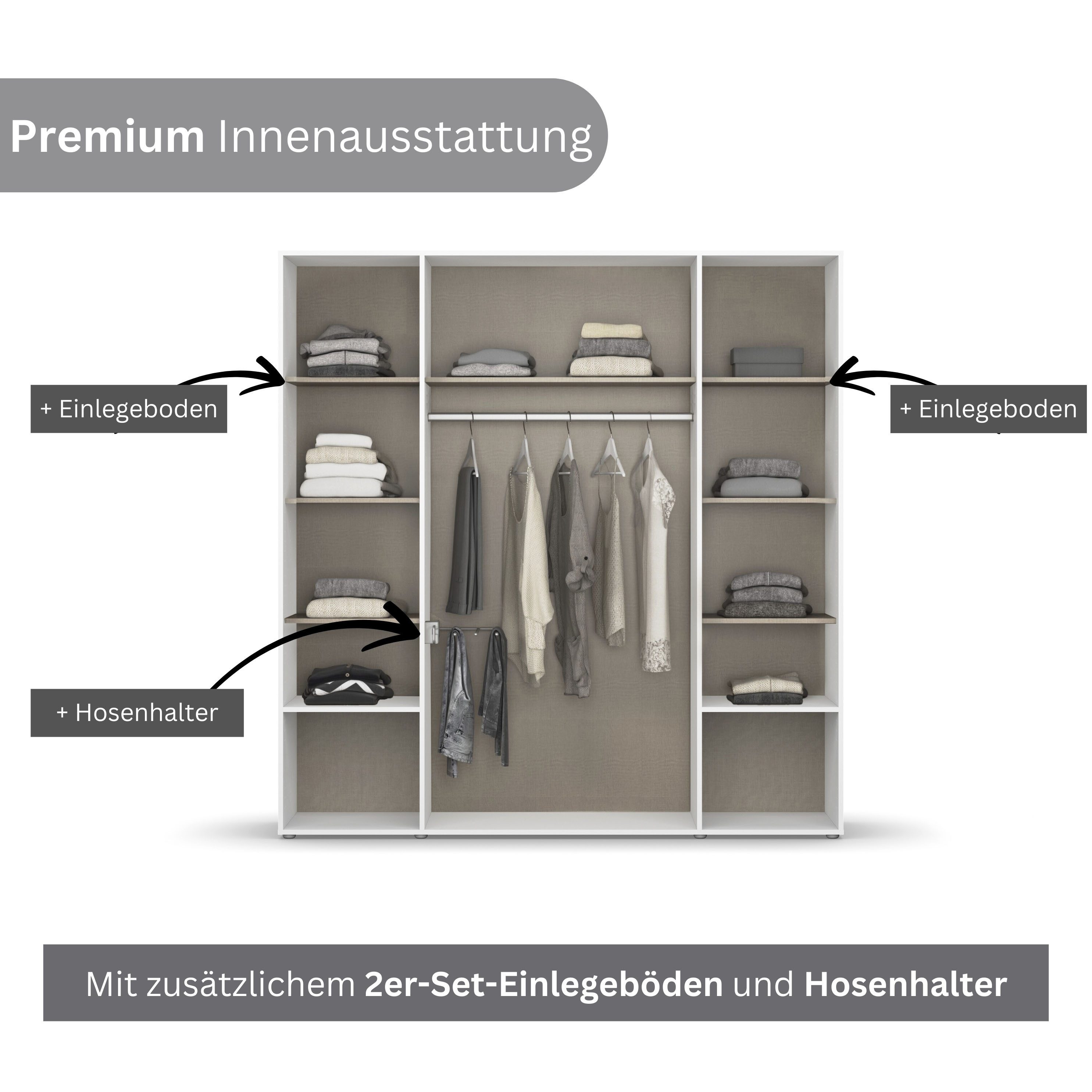rauch Drehtürenschrank Kleiderschrank Schrank Garderobe Wäscheschrank VOYAGER (in 3 verschiedenen Ausstattungen BASIC/CLASSIC/PREMIUM) mit 2 modernen Griffvaria – Bild 4 von 5