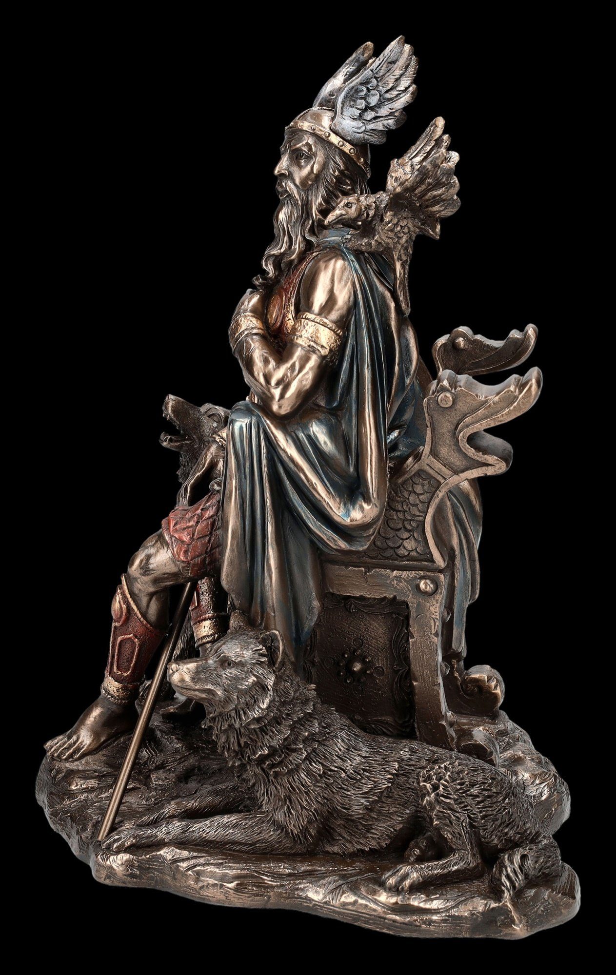 Götterdeko Odin auf Dekofigur Wölfen GmbH Veronese Rabe Myhtologie und Figuren Dekofigur mit Thron Shop - Figur