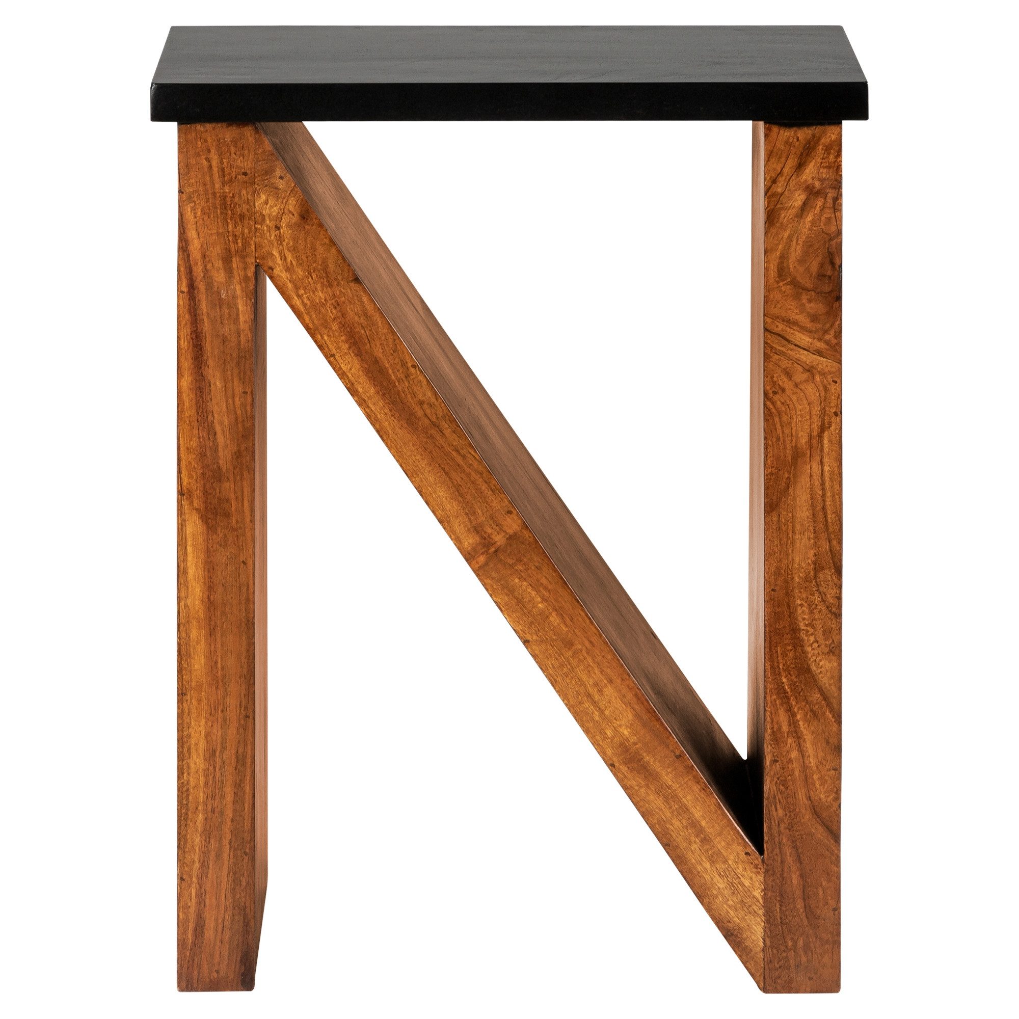 WOMO-DESIGN Beistelltisch Kaffeetisch moderne Loungetisch Couchtisch Wohnzimmertisch Holztisch, Braun-Schwarz 60cm Unikat handgefertigt Massivholz Akazienholz N-Form