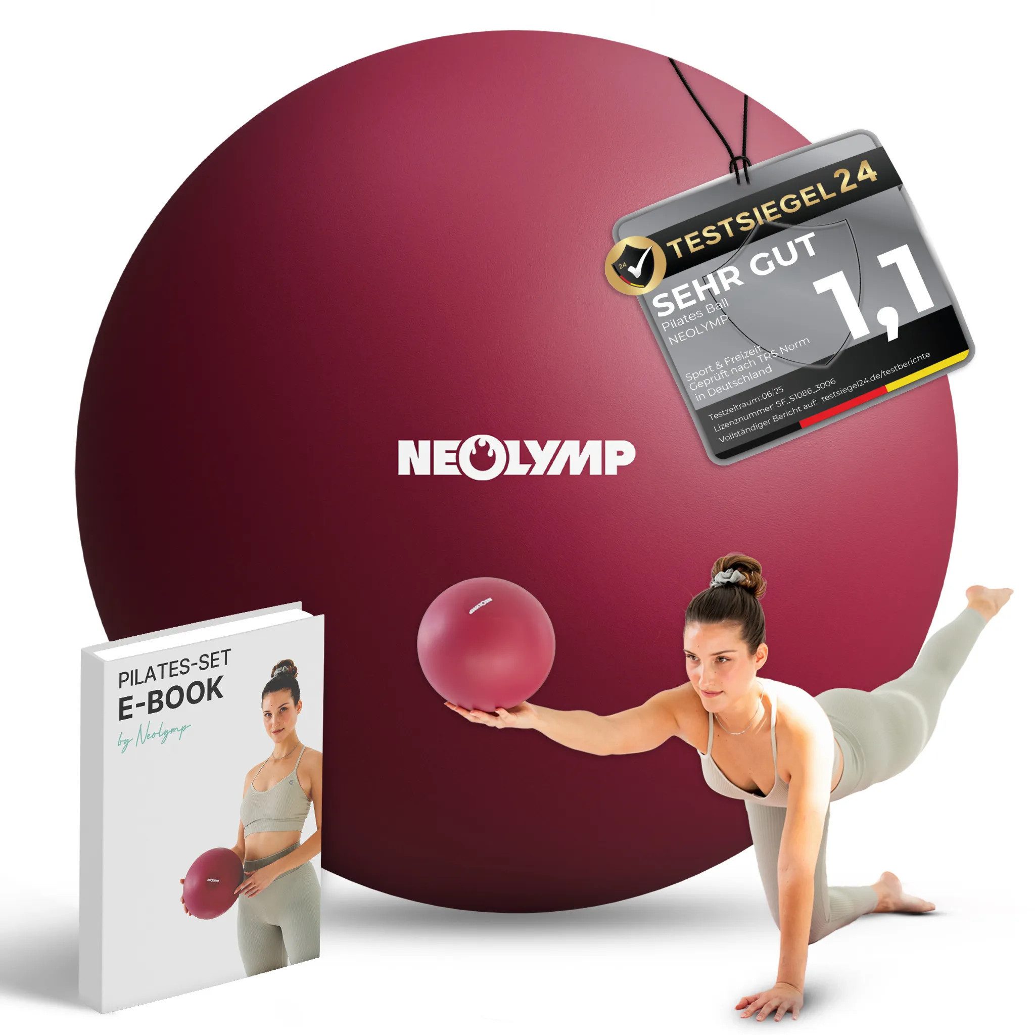 NEOLYMP Bällebad-Bälle Pilatesball 20 cm - rutschfester Pilates Ball inkl. Pumpe (Kompakter Exercise Ball für Yoga & Physiotherapie inkl. E-Book), Mini Gymnastikball aus Silikon für Core-Training, Balance, Pilates