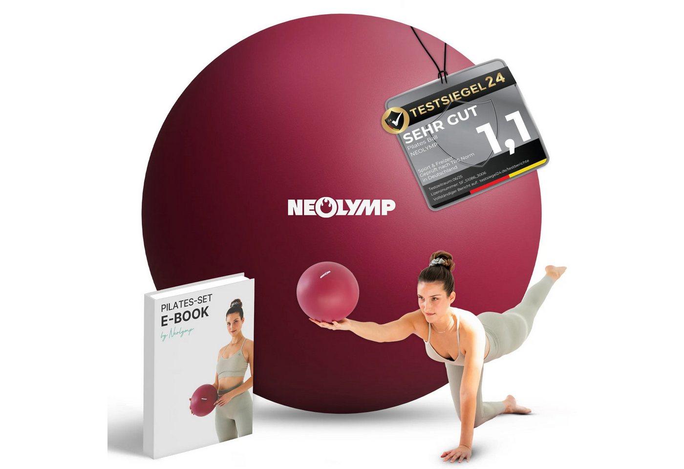 NEOLYMP Pilatesball Pilatesball 20 cm - rutschfester Pilates Ball inkl. Pumpe (Kompakter Exercise Ball für Yoga & Physiotherapie inkl. E-Book), Mini Gymnastikball aus Silikon für Core-Training, Balance, Pilates